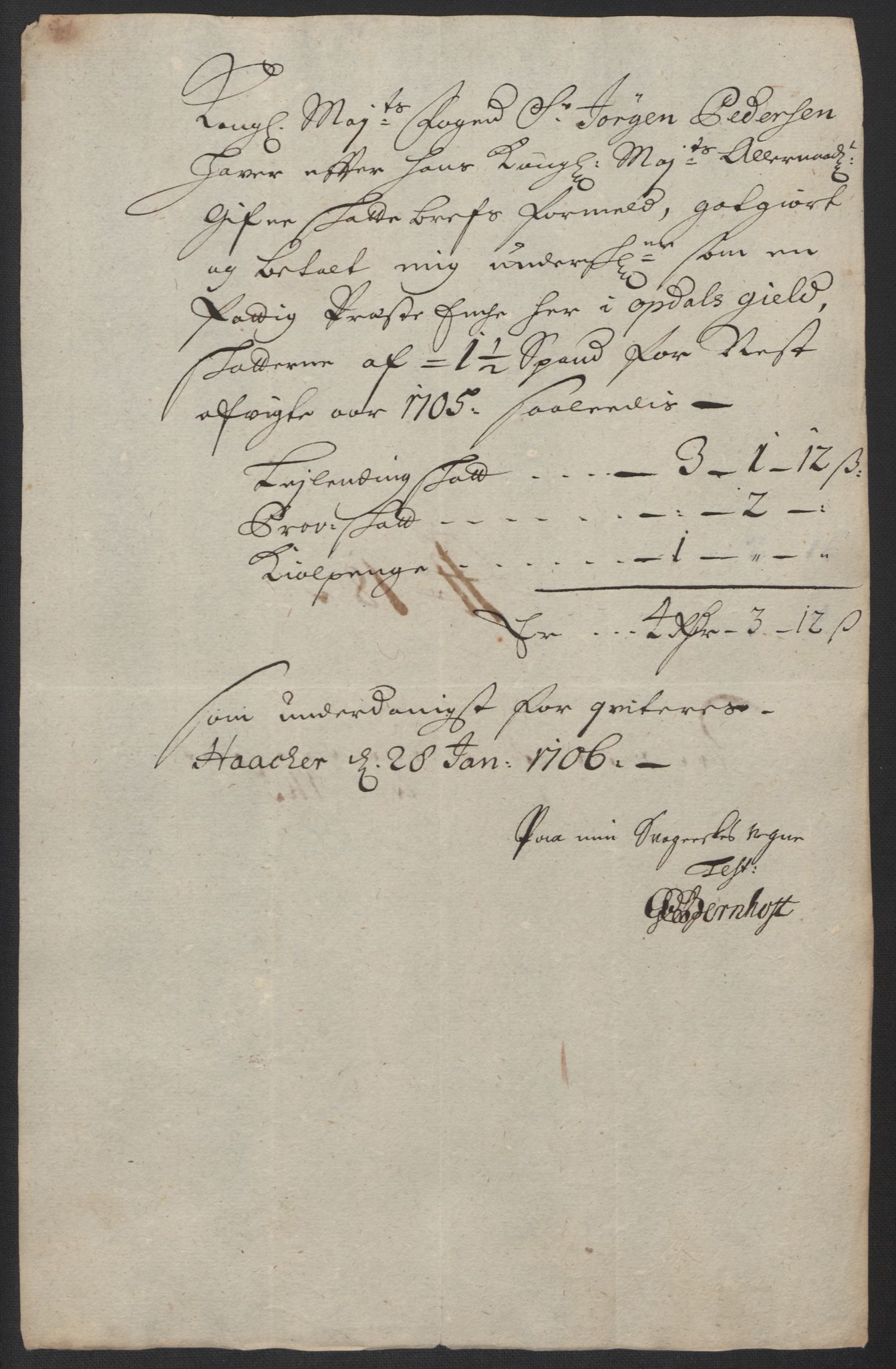 Rentekammeret inntil 1814, Reviderte regnskaper, Fogderegnskap, RA/EA-4092/R60/L3955: Fogderegnskap Orkdal og Gauldal, 1705, p. 200