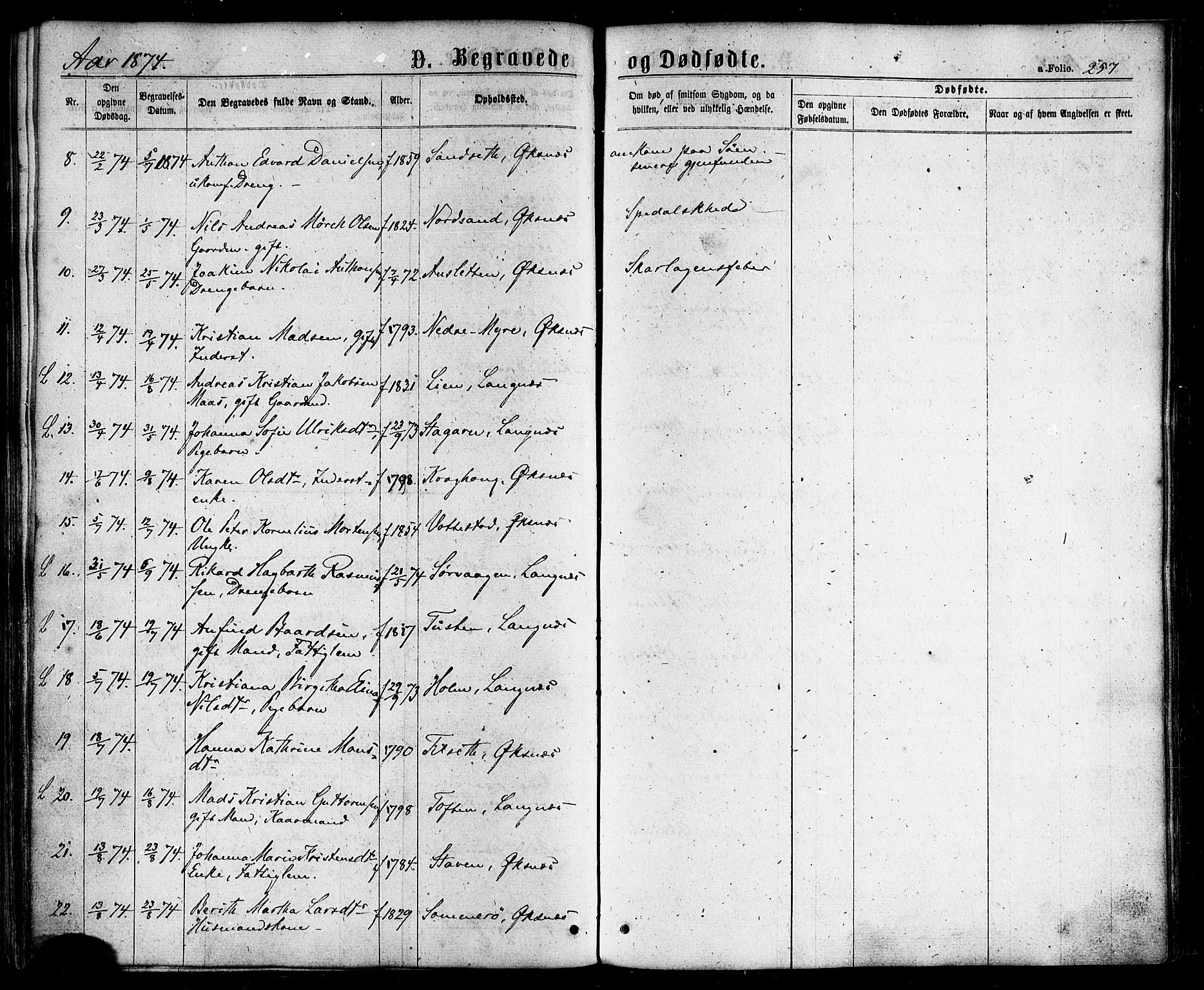 Ministerialprotokoller, klokkerbøker og fødselsregistre - Nordland, AV/SAT-A-1459/893/L1334: Parish register (official) no. 893A07, 1867-1877, p. 257