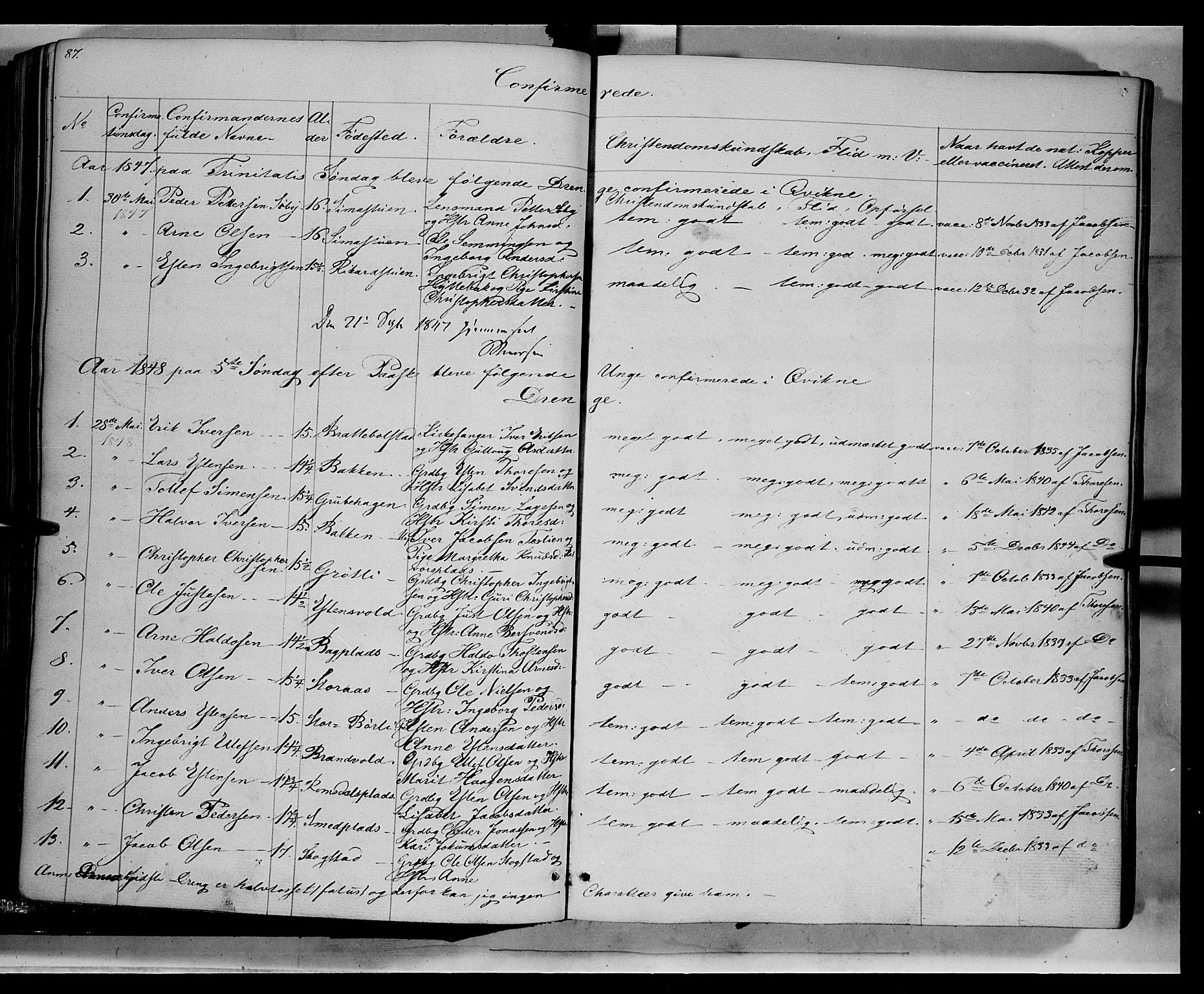 Kvikne prestekontor, SAH/PREST-064/H/Ha/Haa/L0005: Parish register (official) no. 5, 1841-1862, p. 87