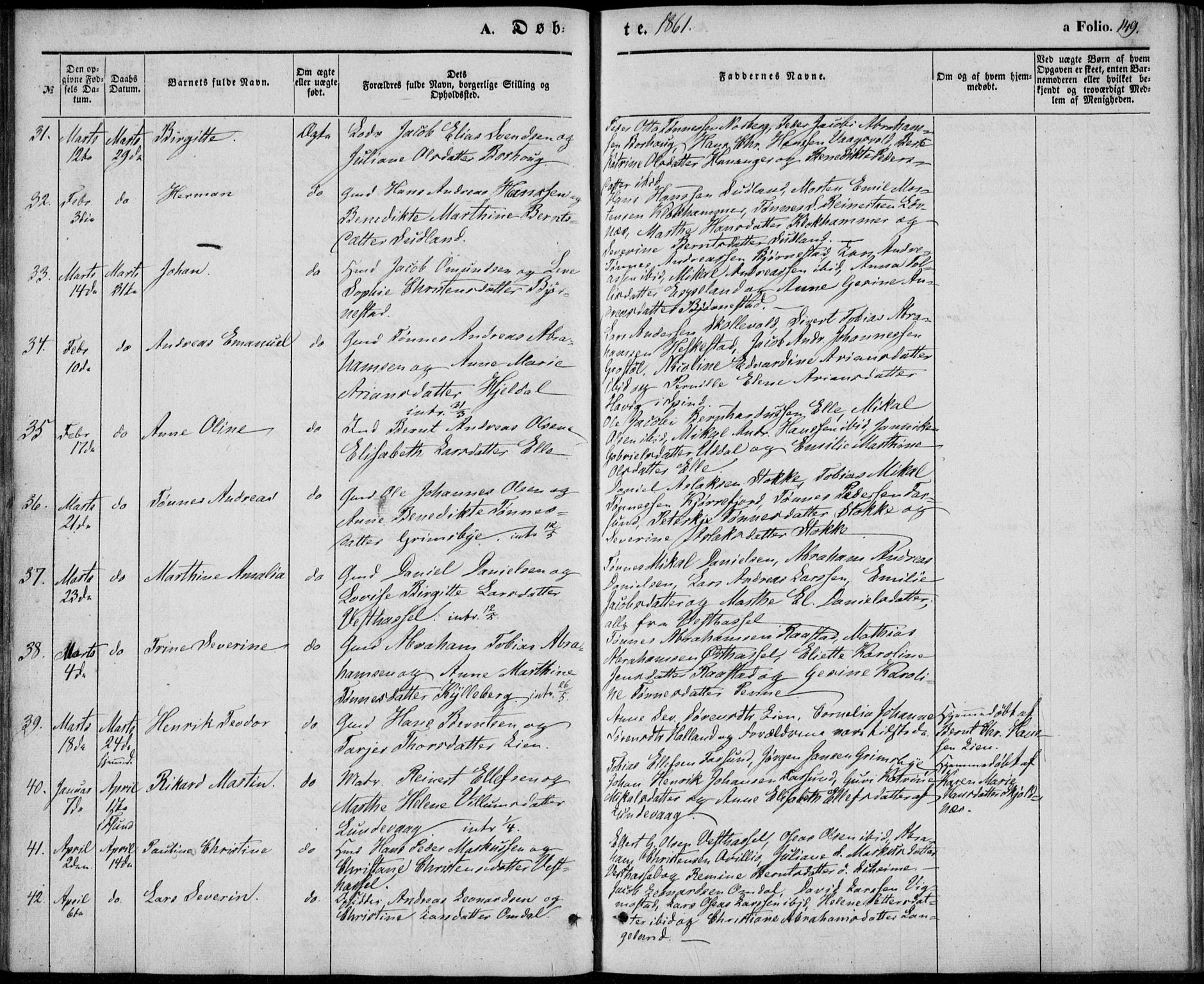 Lista sokneprestkontor, AV/SAK-1111-0027/F/Fb/L0002: Parish register (copy) no. B 2, 1847-1862, p. 149