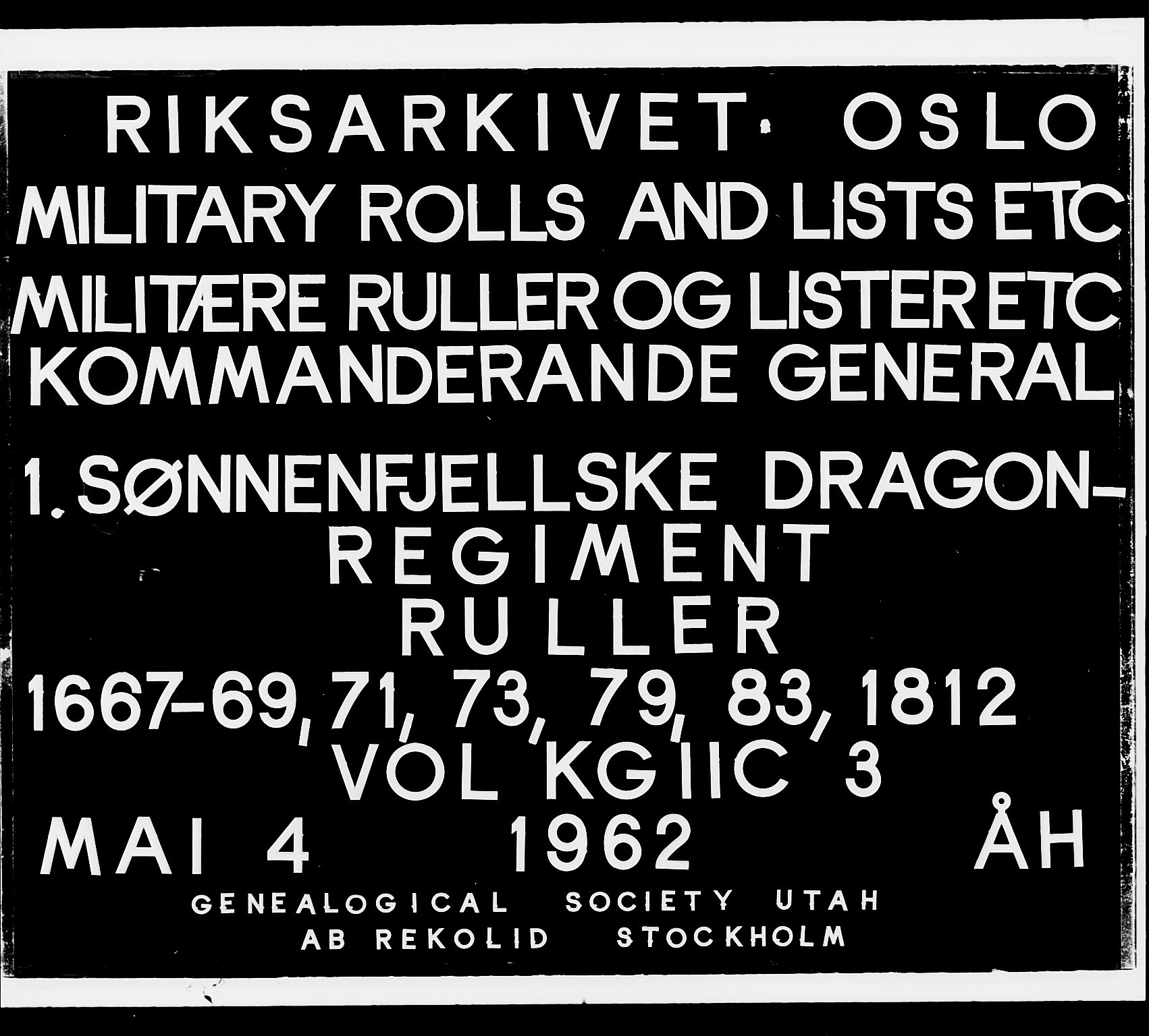 Generalitets- og kommissariatskollegiet, Det kongelige norske kommissariatskollegium, RA/EA-5420/E/Eh/L0003: 1. Sønnafjelske dragonregiment, 1767-1812, p. 1