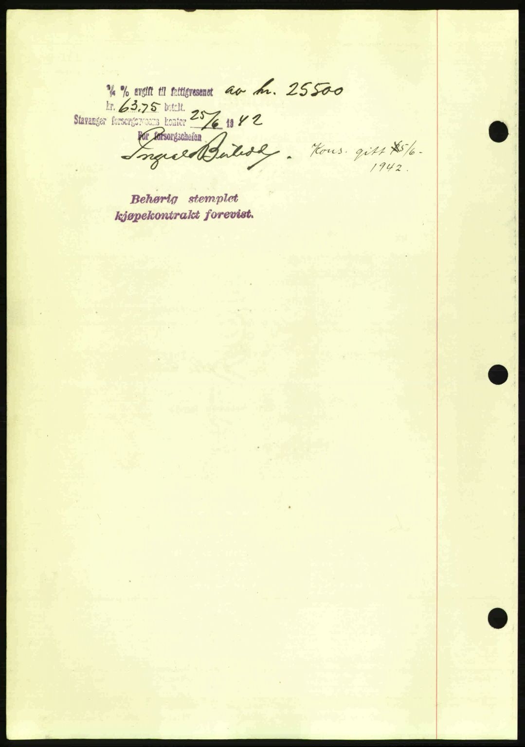 Stavanger byrett, AV/SAST-A-100455/002/G/Gb/L0017: Mortgage book no. A7, 1941-1943, Diary no: : 1325/1942