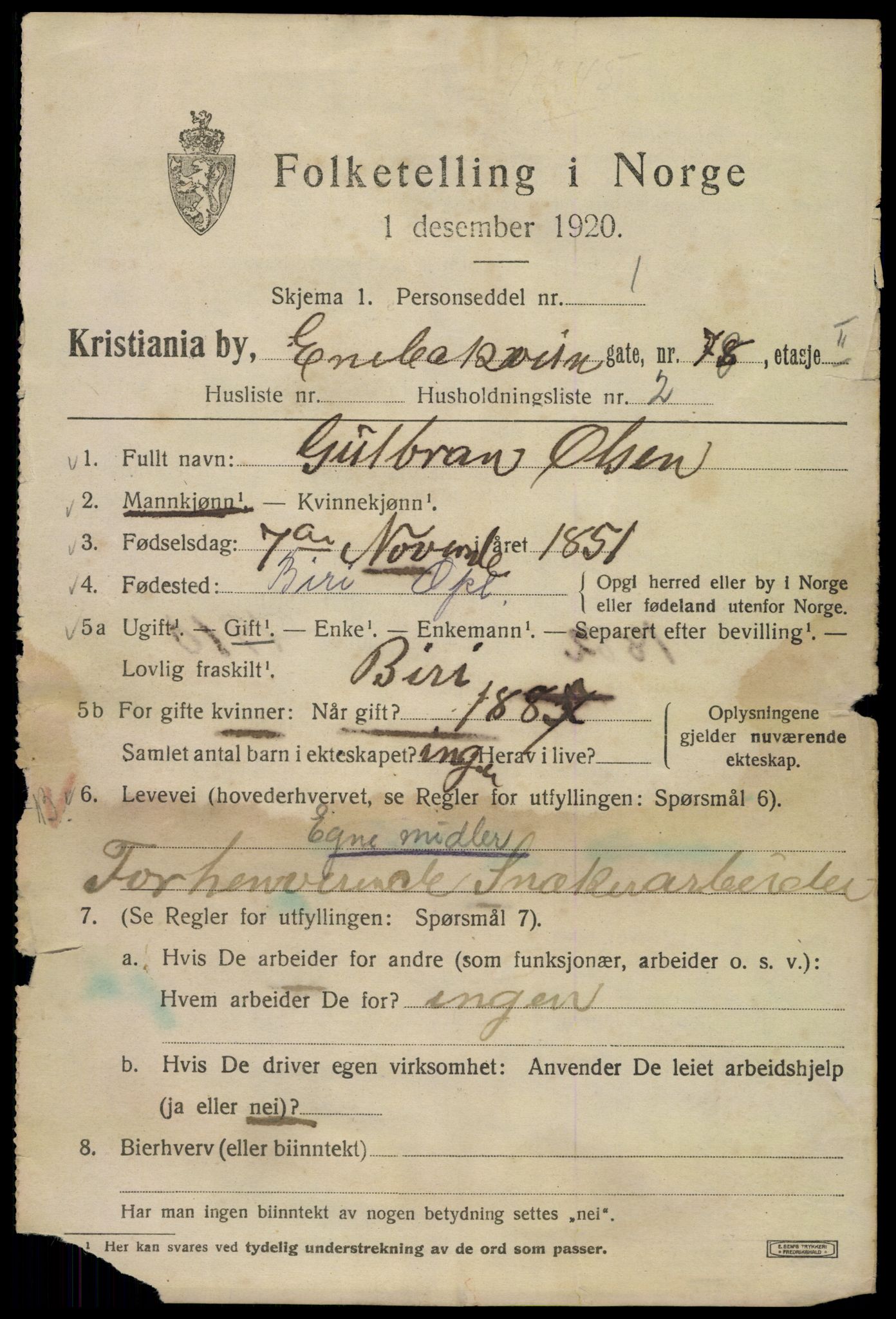 SAO, 1920 census for Kristiania, 1920, p. 217463