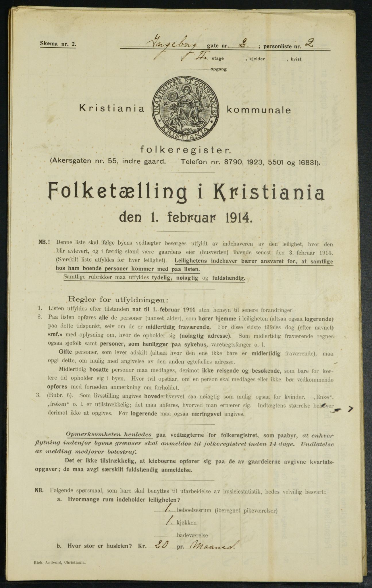 OBA, Municipal Census 1914 for Kristiania, 1914, p. 43752