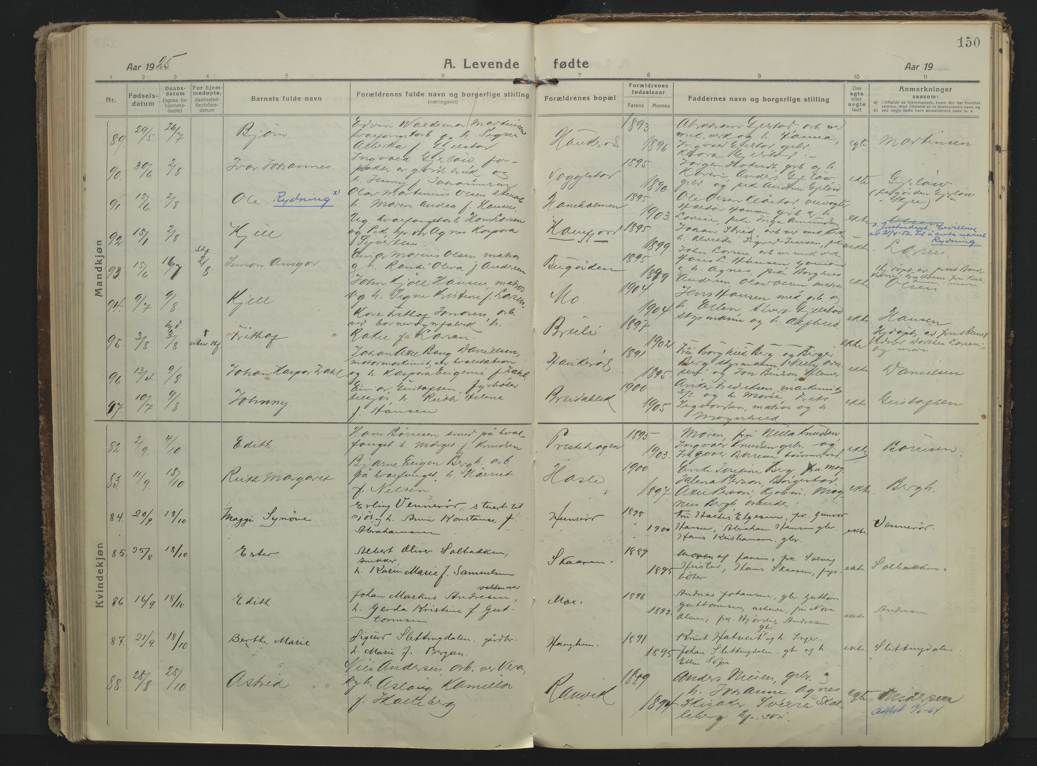 Sandar kirkebøker, AV/SAKO-A-243/F/Fa/L0022: Parish register (official) no. 22, 1919-1931, p. 150