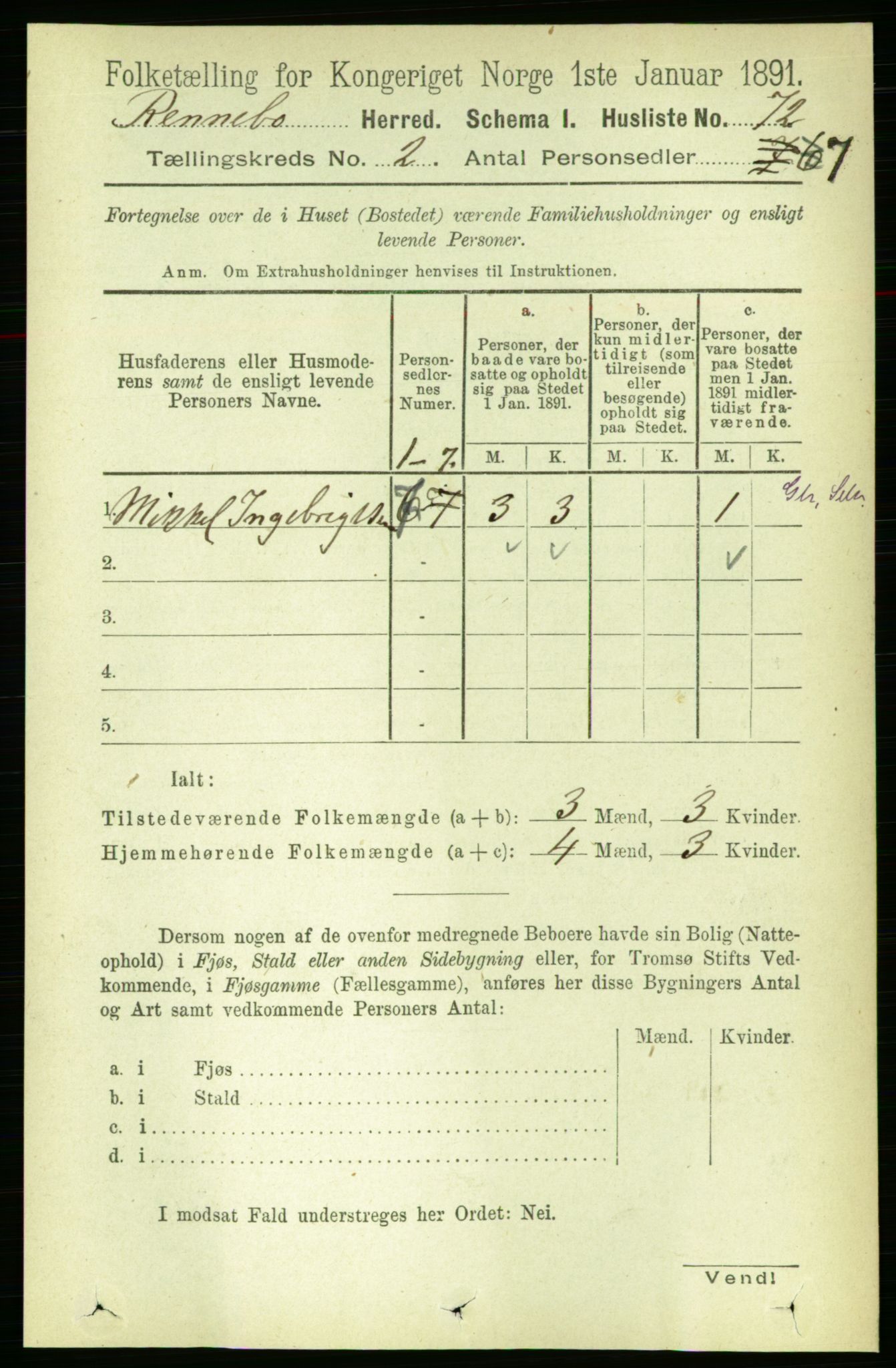 RA, 1891 census for 1635 Rennebu, 1891, p. 695