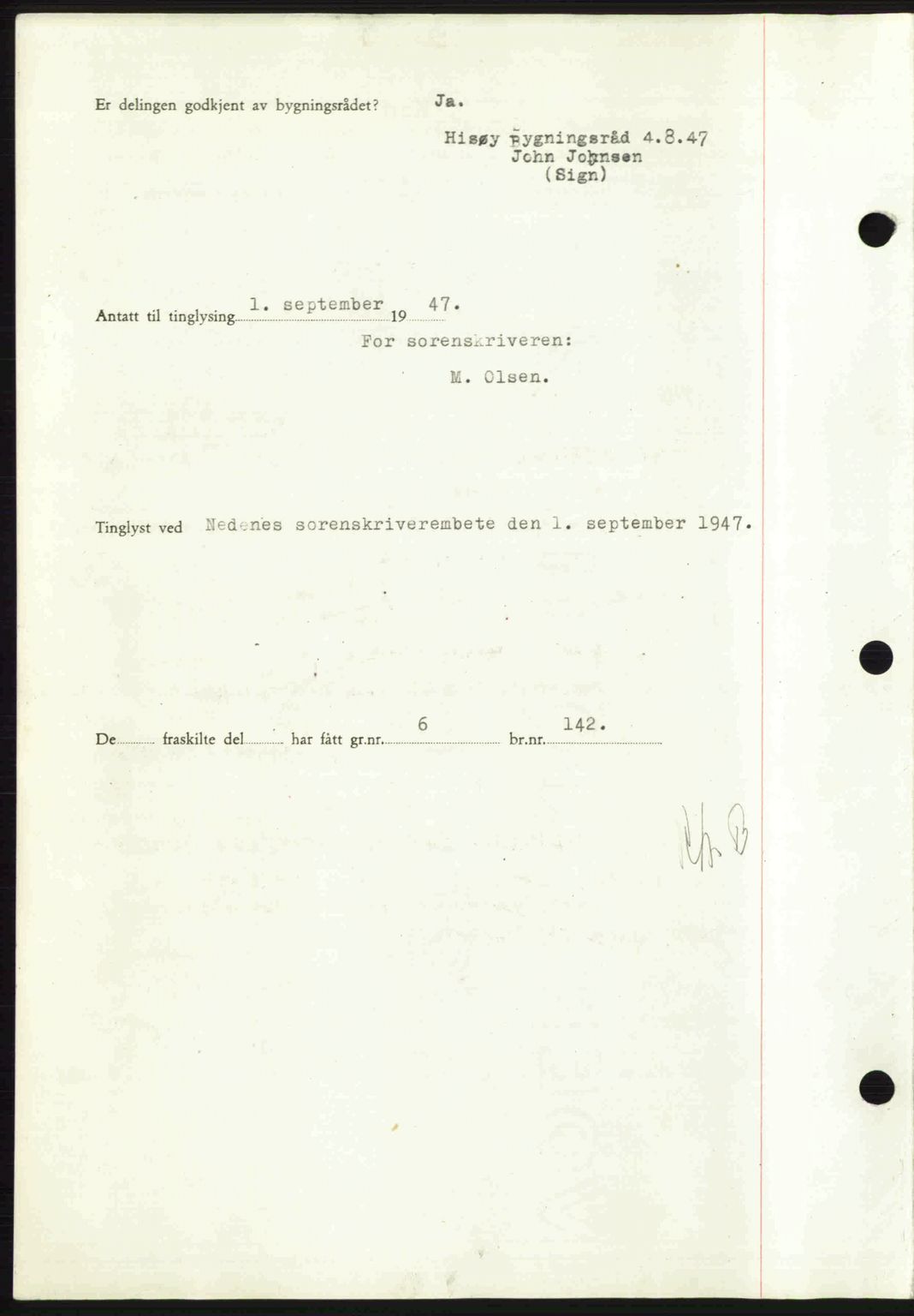 Nedenes sorenskriveri, AV/SAK-1221-0006/G/Gb/Gba/L0058: Mortgage book no. A10, 1947-1948, Diary no: : 1253/1947