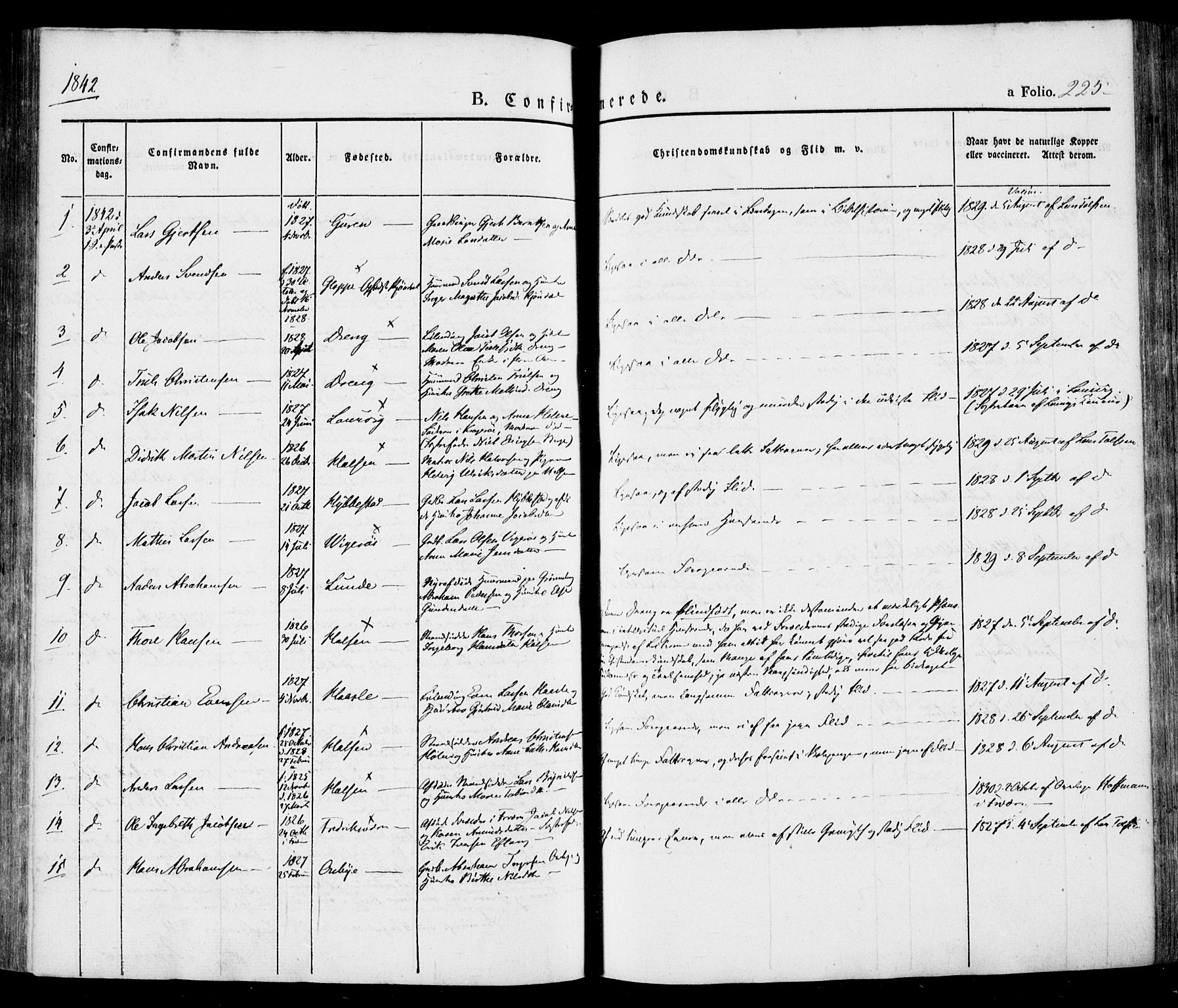Tjølling kirkebøker, SAKO/A-60/F/Fa/L0006: Parish register (official) no. 6, 1835-1859, p. 225