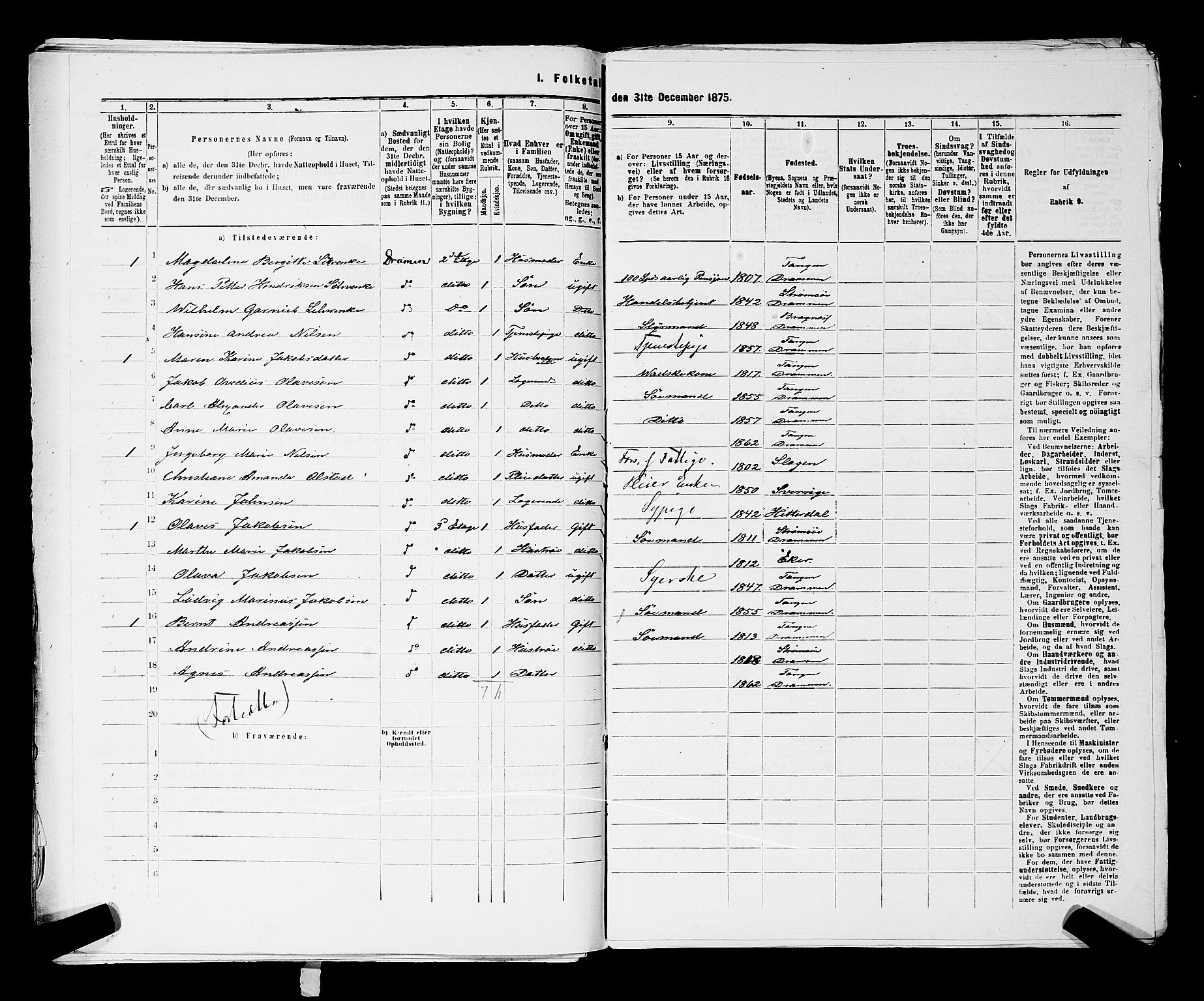 SAKO, 1875 census for 0602 Drammen, 1875, p. 3444