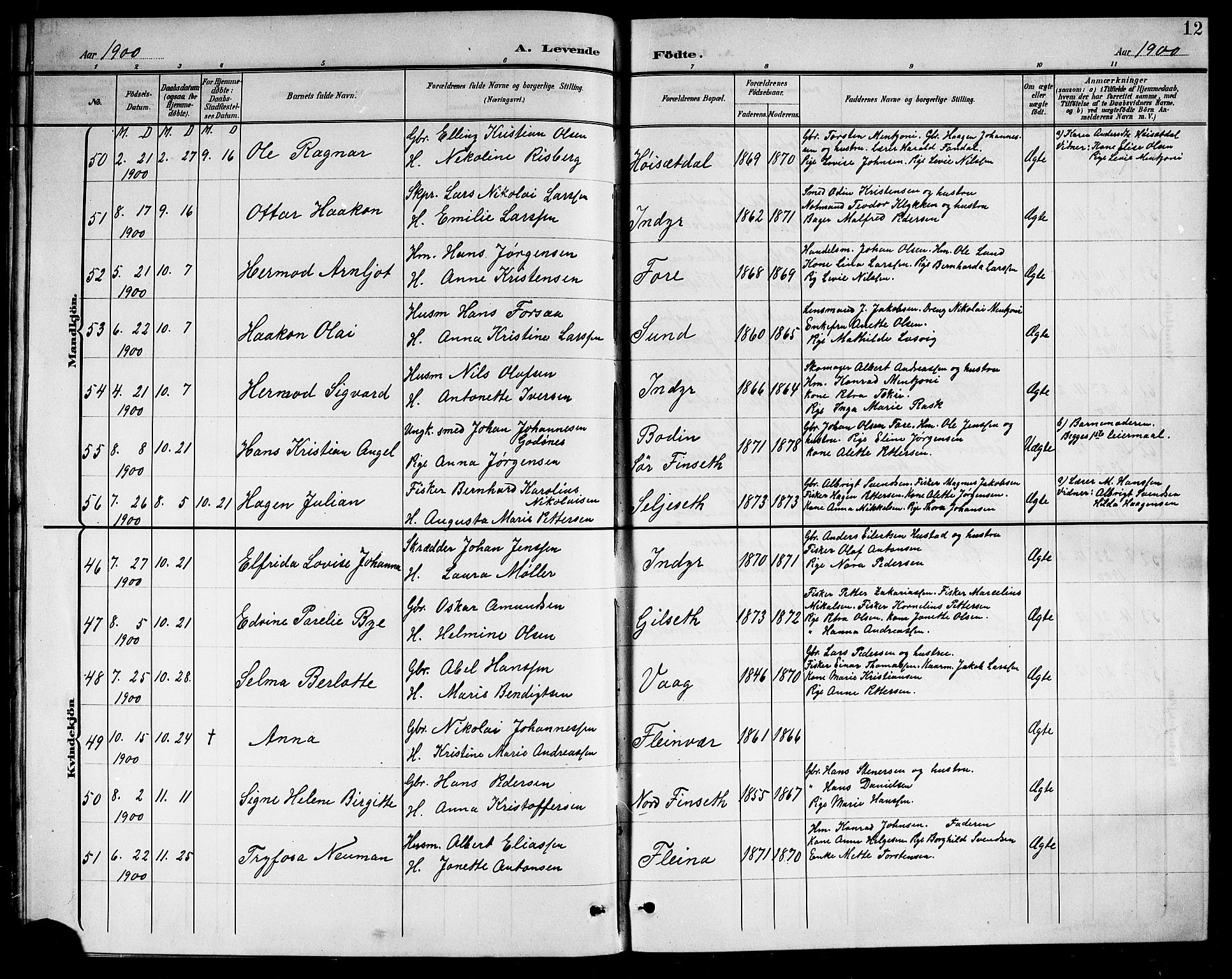 Ministerialprotokoller, klokkerbøker og fødselsregistre - Nordland, AV/SAT-A-1459/805/L0109: Parish register (copy) no. 805C05, 1900-1911, p. 12