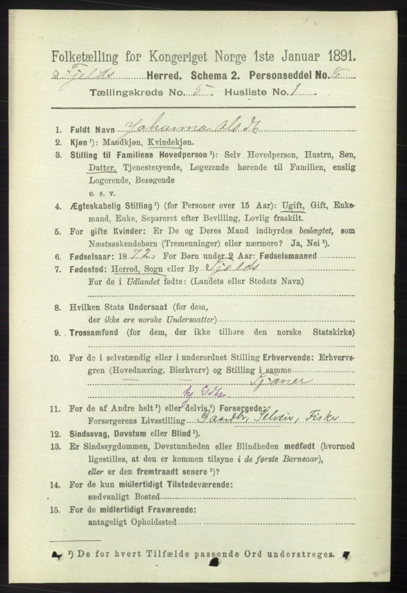 RA, 1891 census for 1246 Fjell, 1891, p. 2561