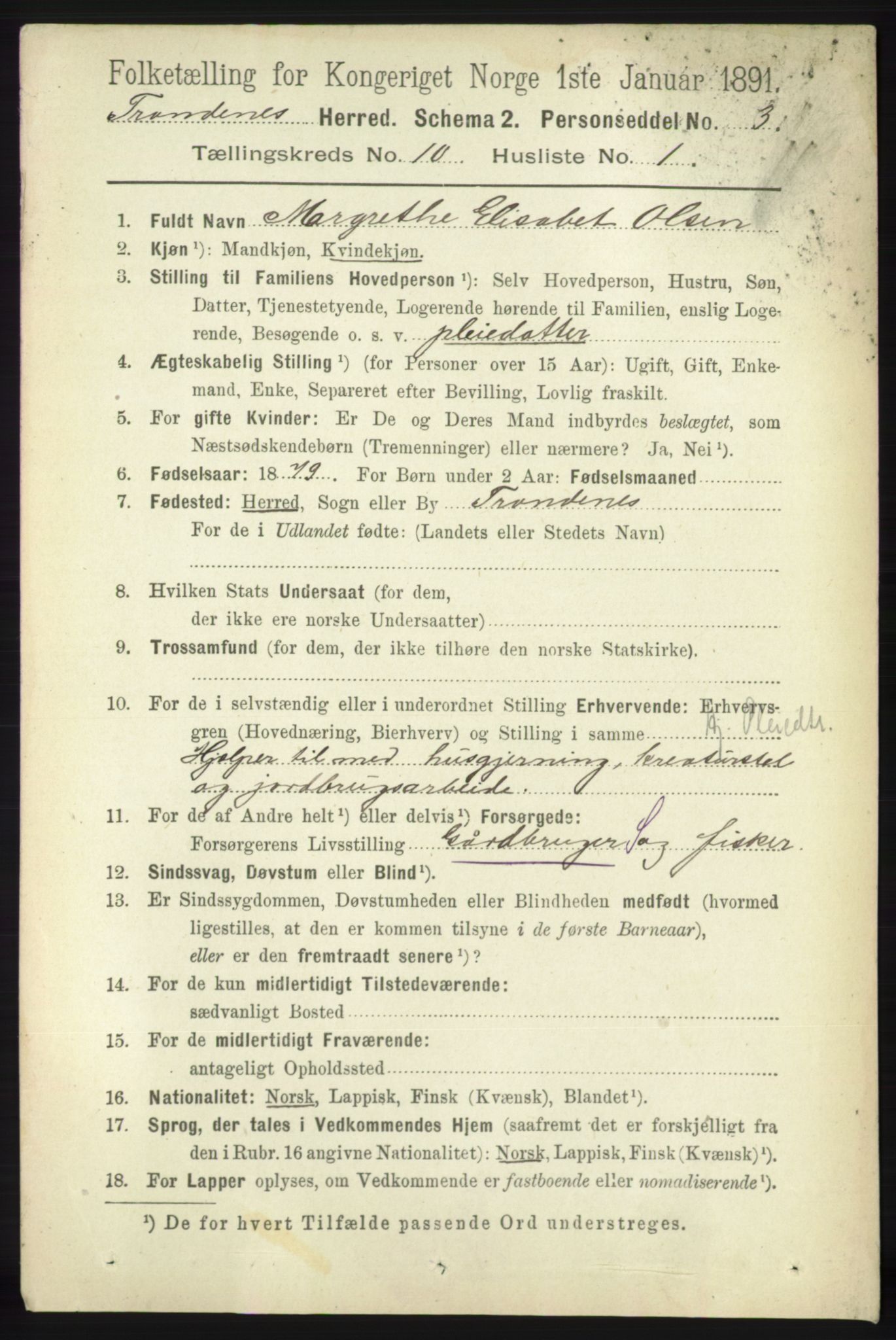 RA, 1891 census for 1914 Trondenes, 1891, p. 7501