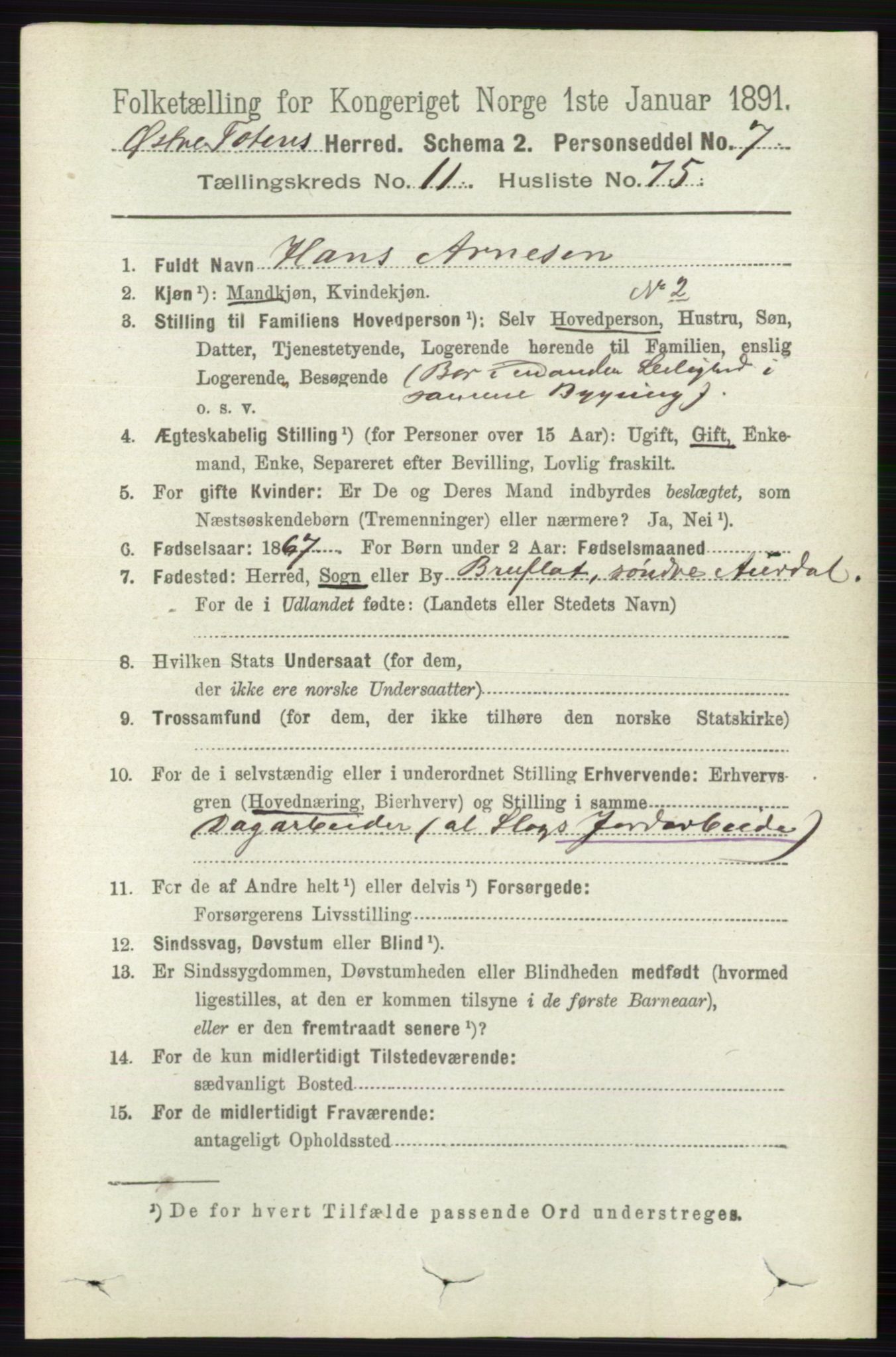 RA, 1891 census for 0528 Østre Toten, 1891, p. 7396