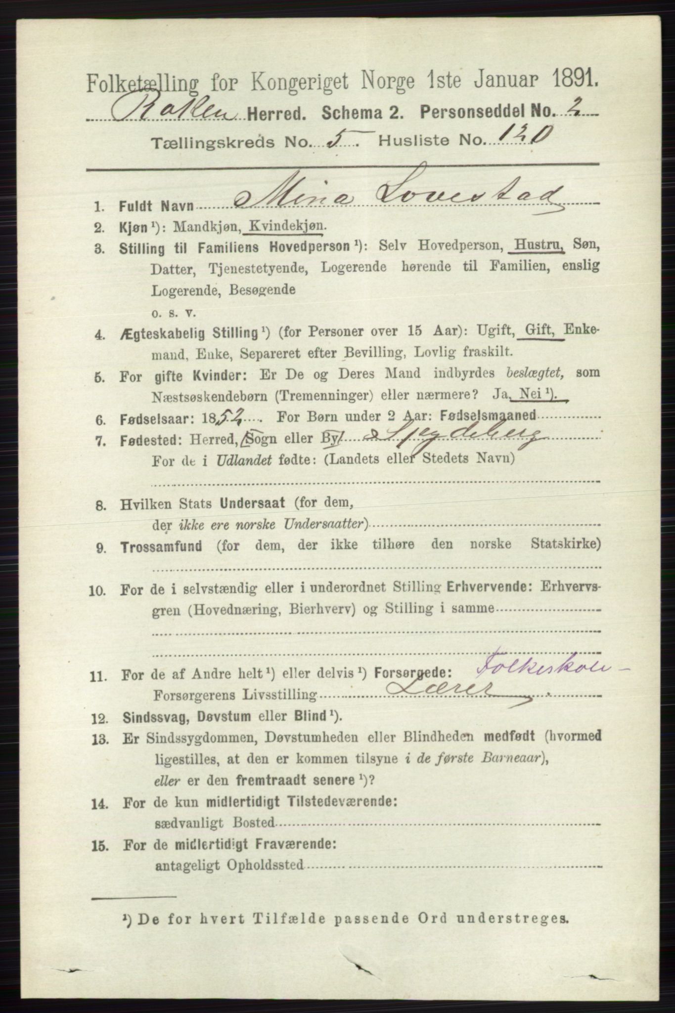 RA, 1891 census for 0627 Røyken, 1891, p. 3533