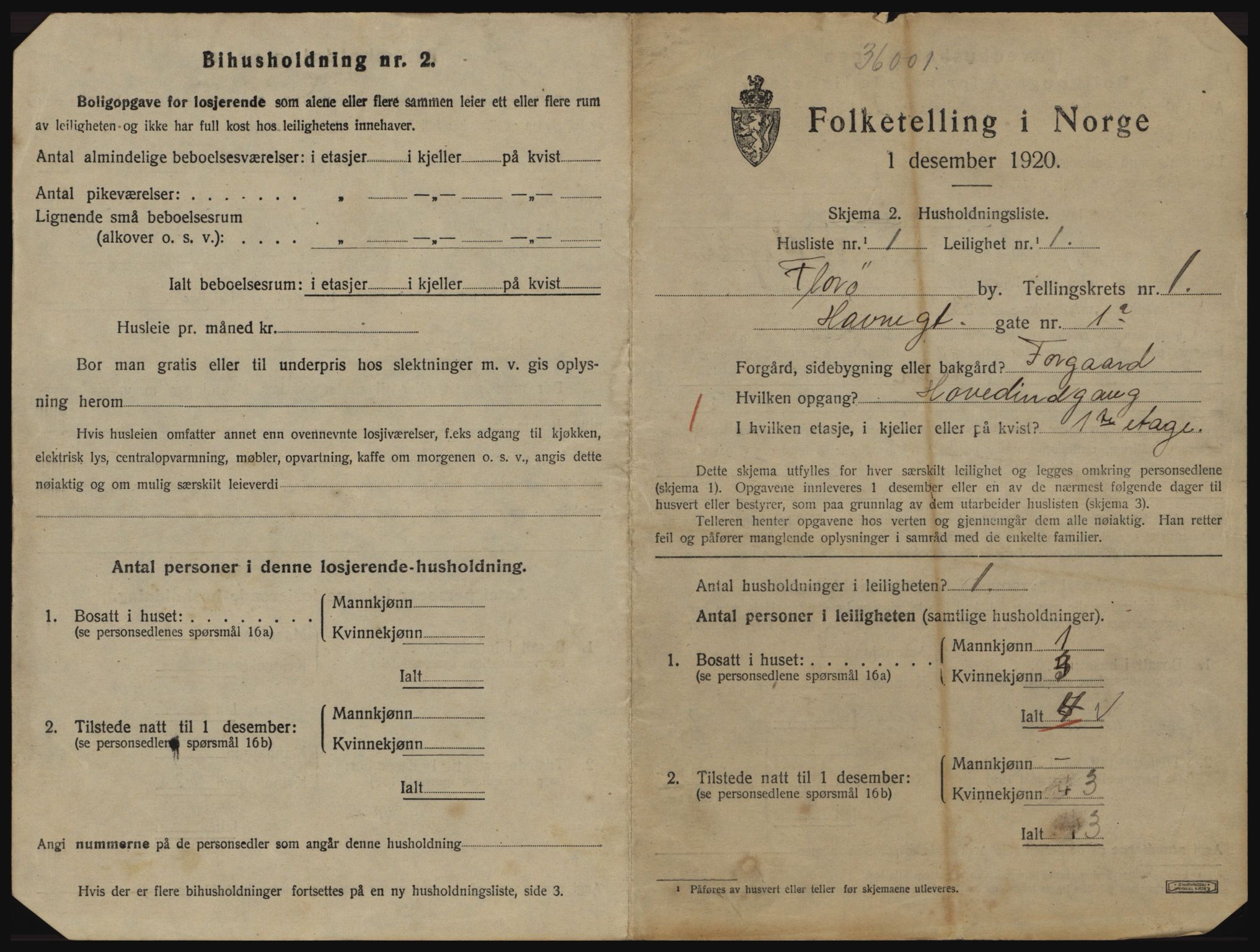 SAB, 1920 census for Florø, 1920, p. 390