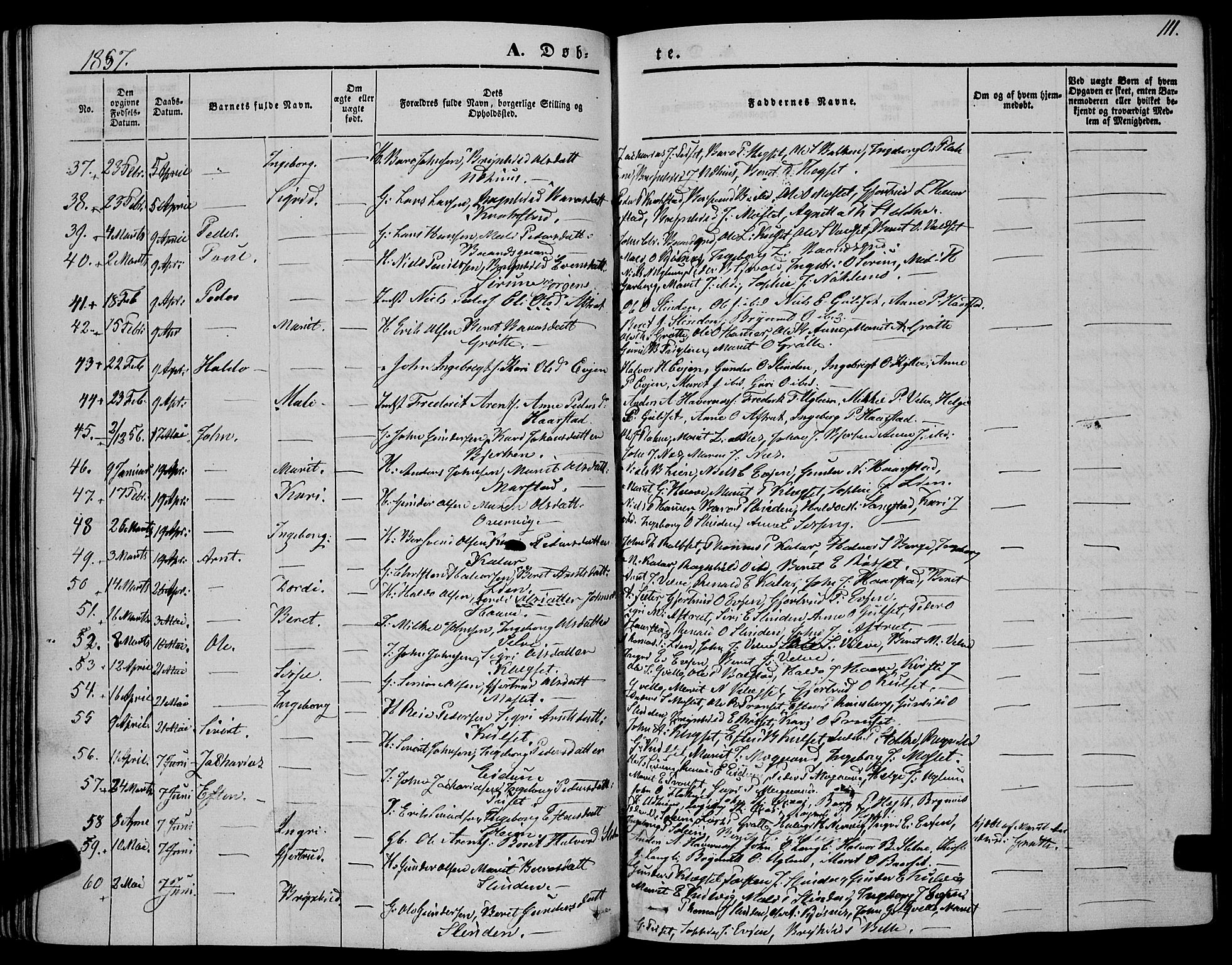 Ministerialprotokoller, klokkerbøker og fødselsregistre - Sør-Trøndelag, AV/SAT-A-1456/695/L1145: Parish register (official) no. 695A06 /1, 1843-1859, p. 111