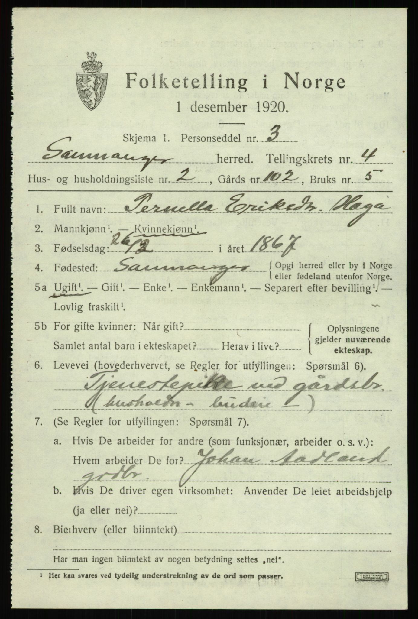 SAB, 1920 census for Samnanger, 1920, p. 1681