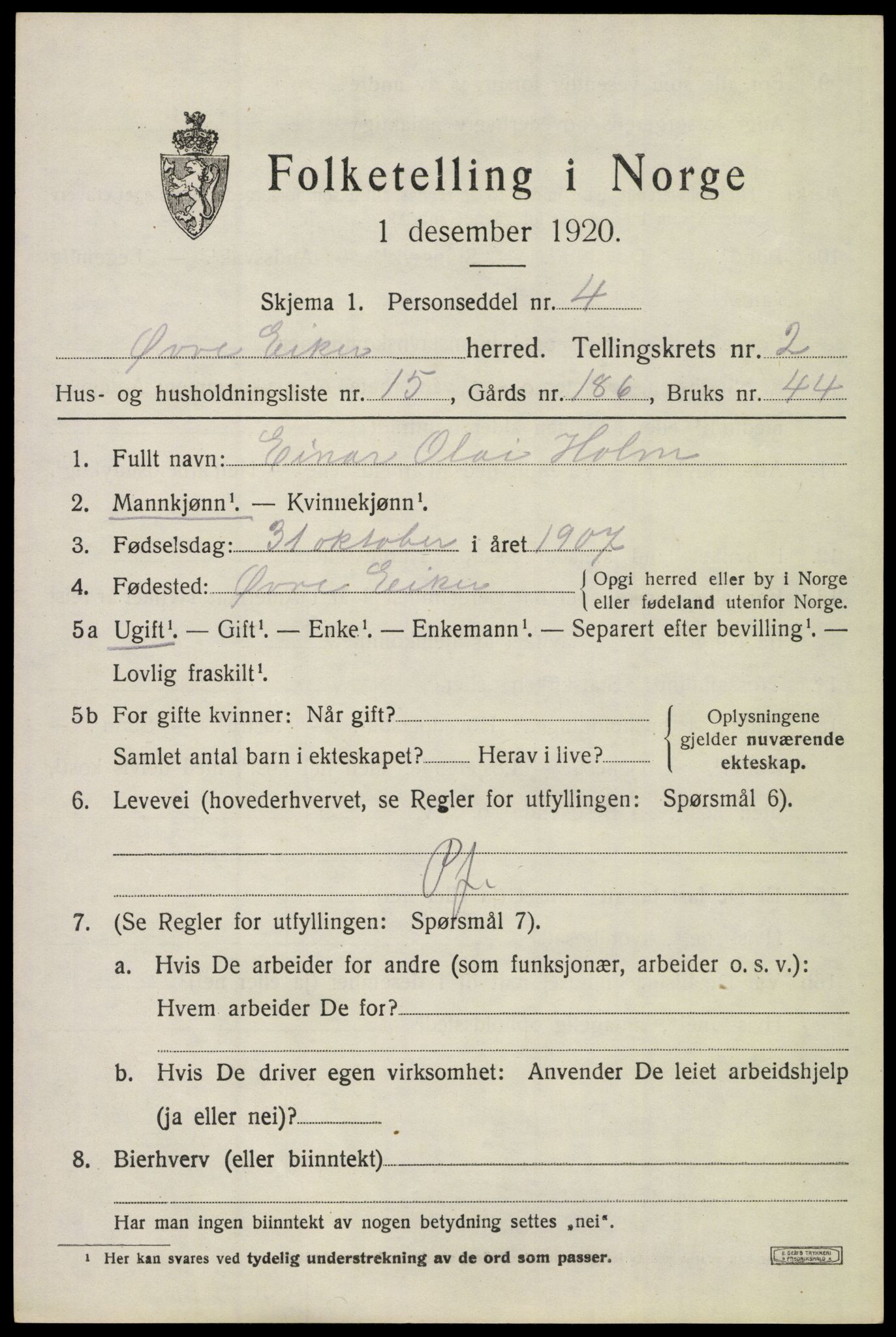 SAKO, 1920 census for Øvre Eiker, 1920, p. 6780