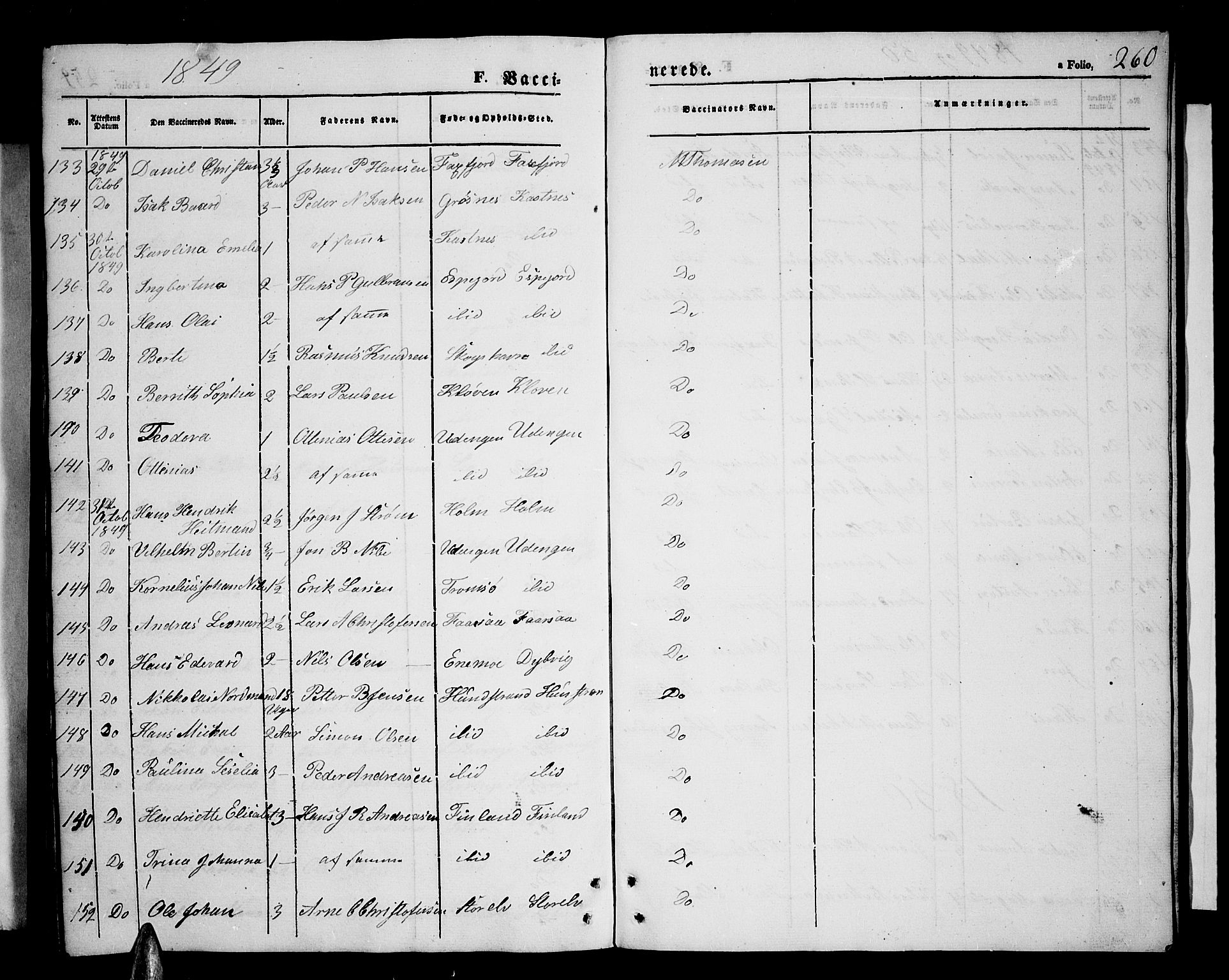 Tranøy sokneprestkontor, SATØ/S-1313/I/Ia/Iab/L0002klokker: Parish register (copy) no. 2, 1847-1860, p. 260