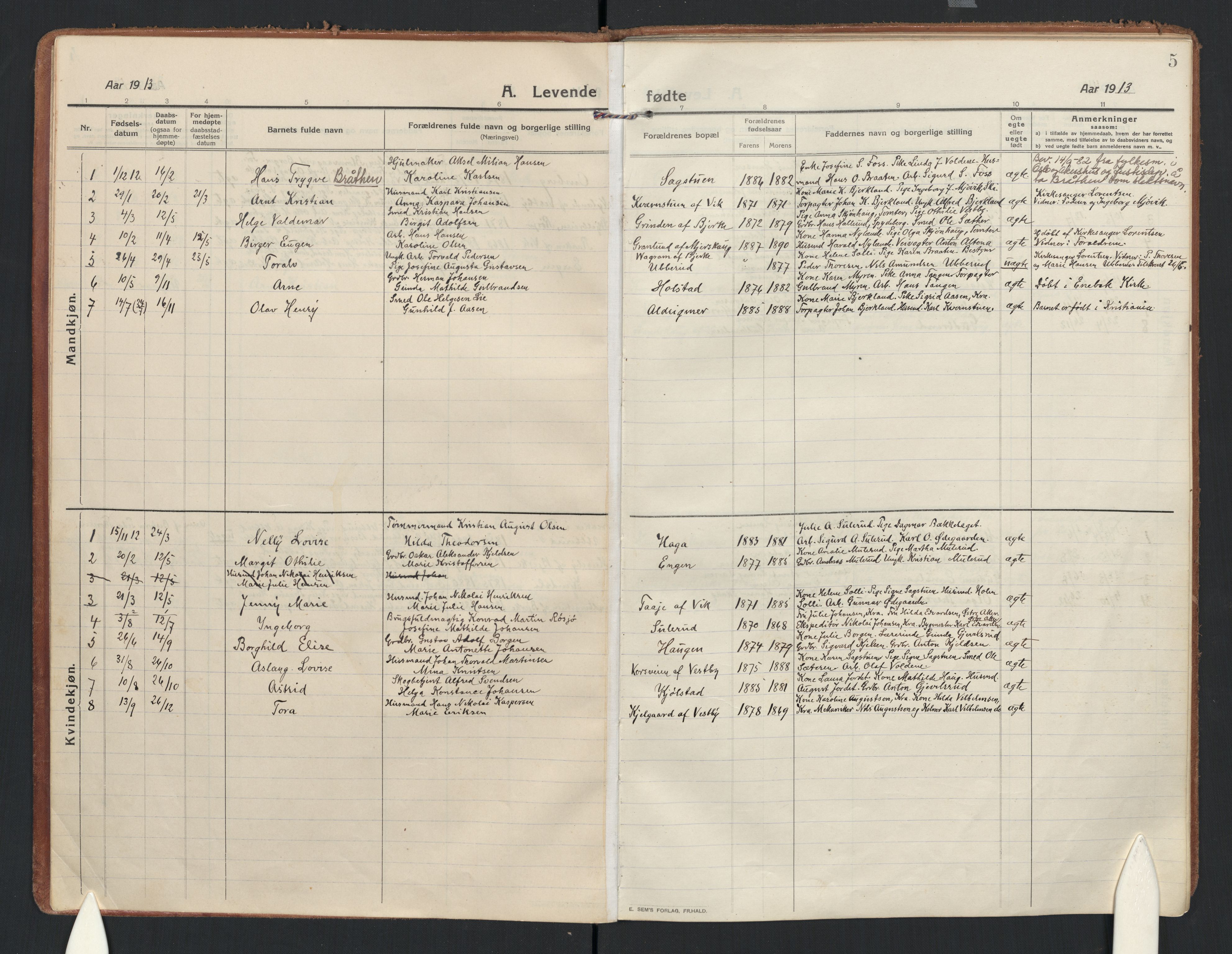 Enebakk prestekontor Kirkebøker, SAO/A-10171c/F/Fb/L0003: Parish register (official) no. II 3, 1912-1946, p. 5
