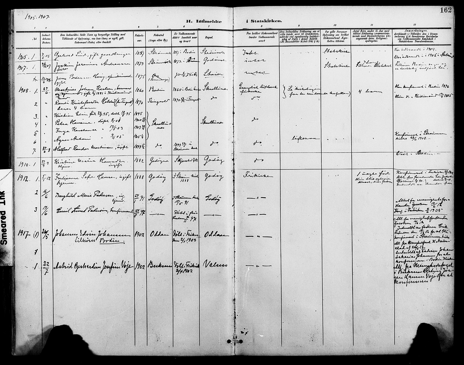 Ministerialprotokoller, klokkerbøker og fødselsregistre - Nordland, AV/SAT-A-1459/804/L0088: Parish register (copy) no. 804C01, 1901-1917, p. 162