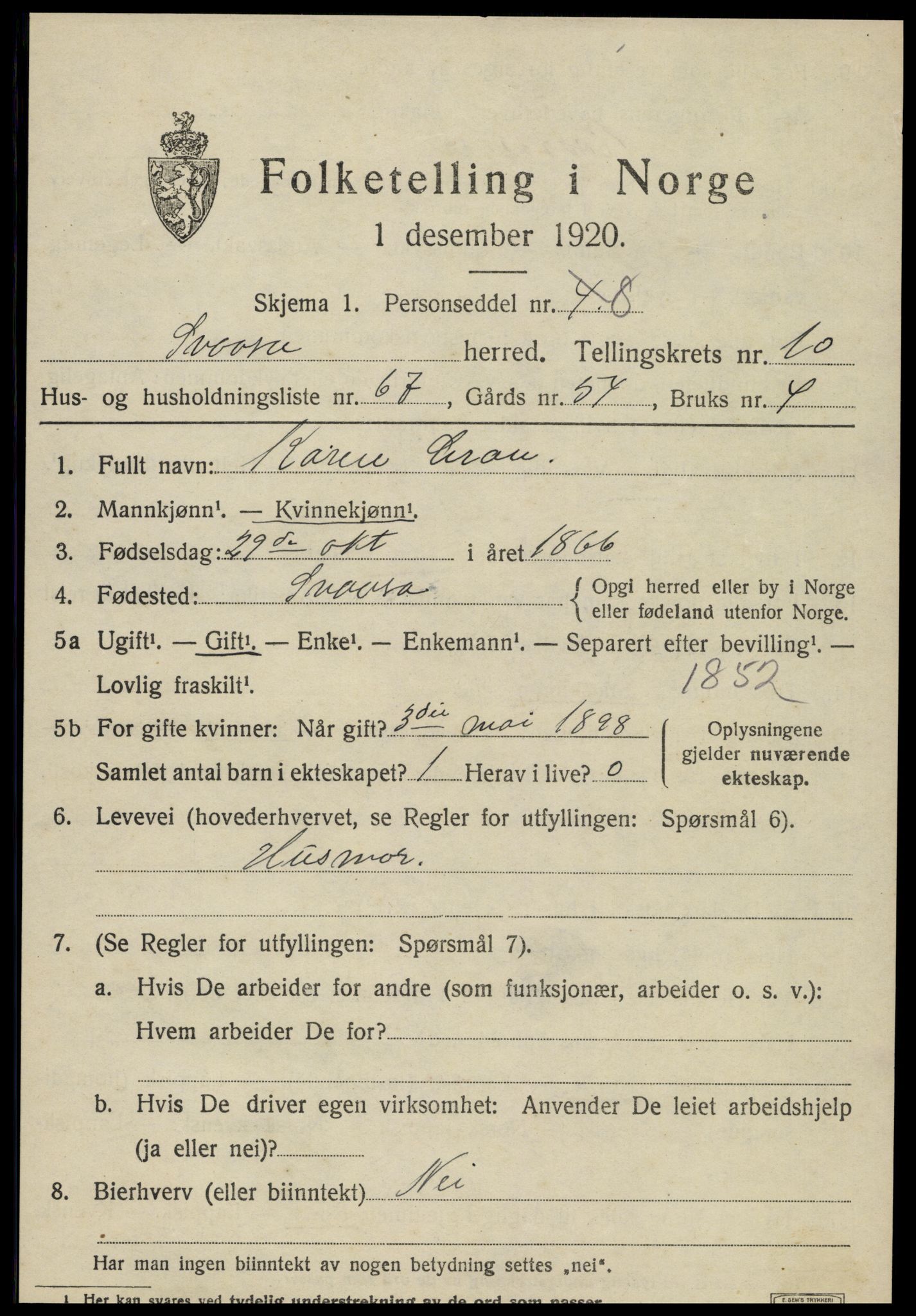 SAT, 1920 census for Snåsa, 1920, p. 4992