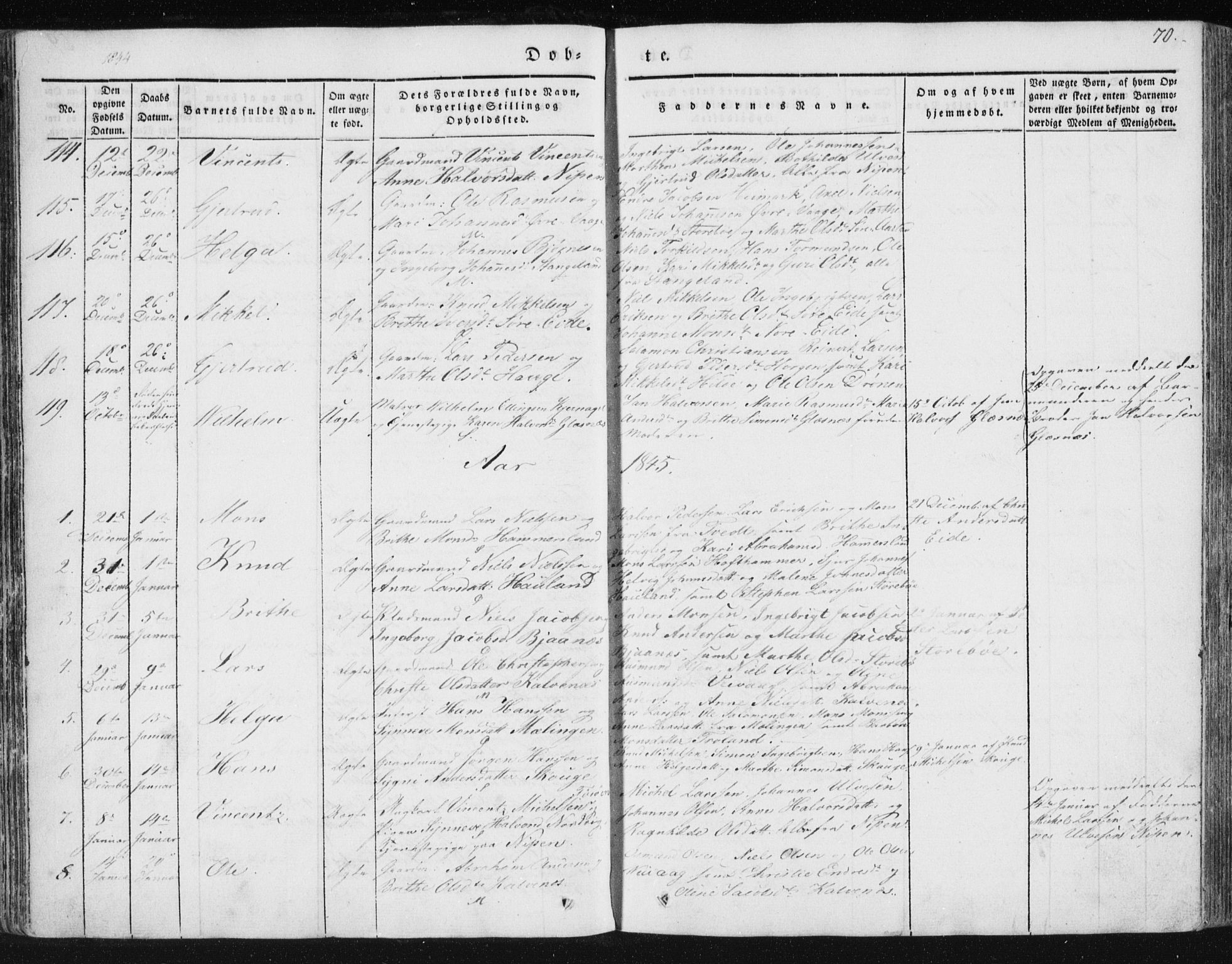 Sund sokneprestembete, AV/SAB-A-99930: Parish register (official) no. A 13, 1835-1849, p. 70