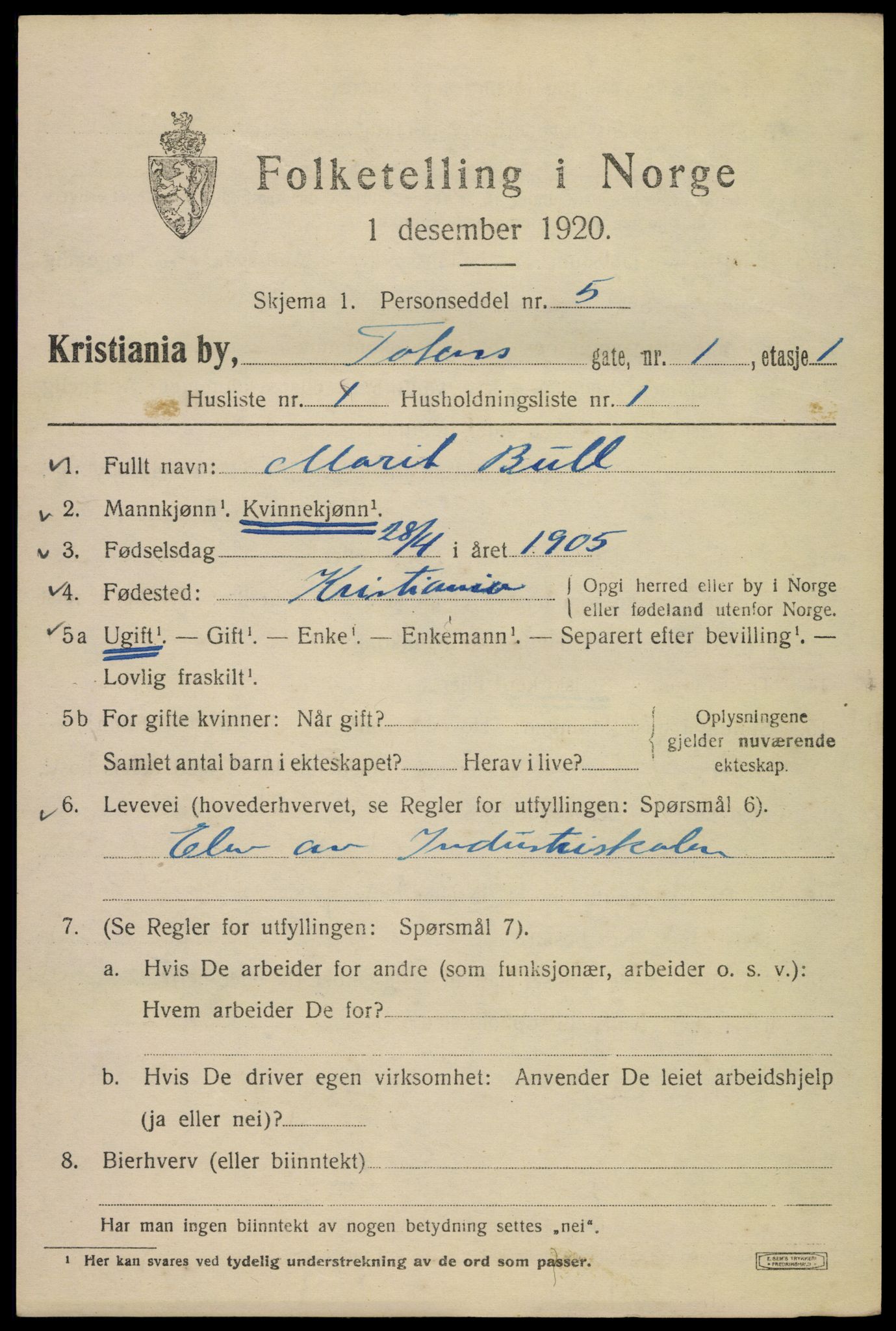 SAO, 1920 census for Kristiania, 1920, p. 596025