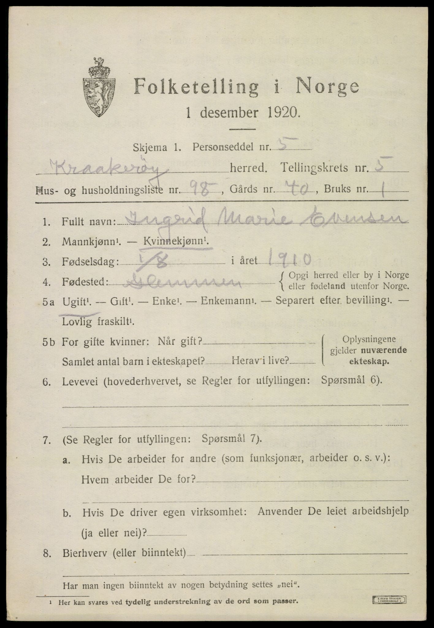 SAO, 1920 census for Kråkerøy, 1920, p. 7506