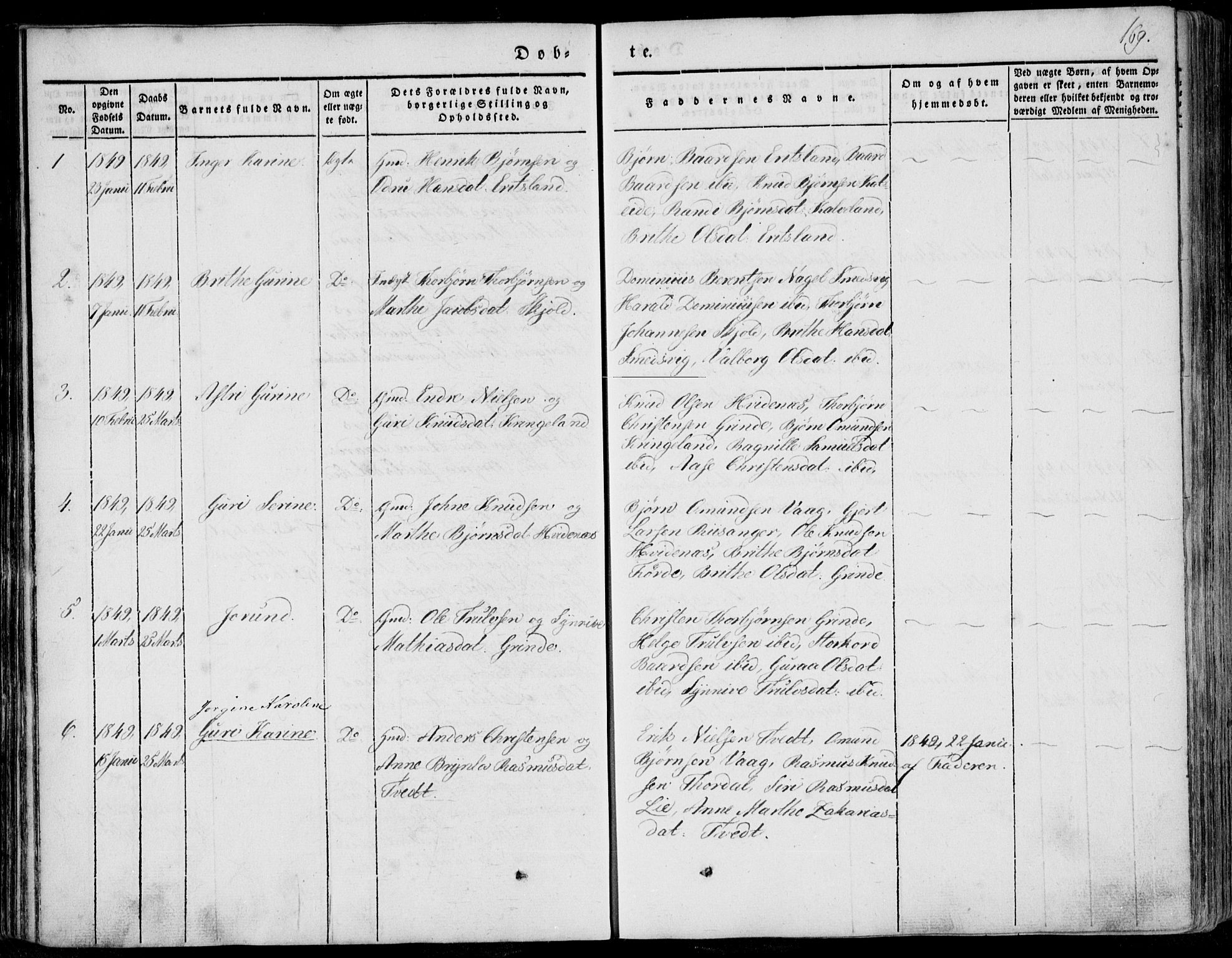 Skjold sokneprestkontor, AV/SAST-A-101847/H/Ha/Haa/L0006: Parish register (official) no. A 6.1, 1835-1858, p. 169