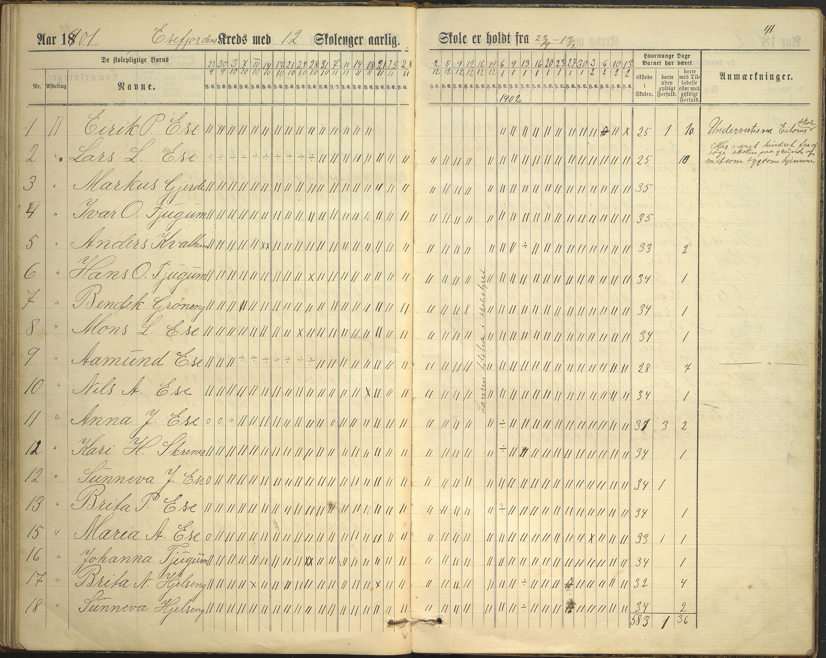 Balestrand kommune. Grøneng skule/Esefjorden skulekrins, VLFK/K-14180.520.07/543/L0001: dagbok for Esefjorden skulekrins, 1882-1905, p. 41