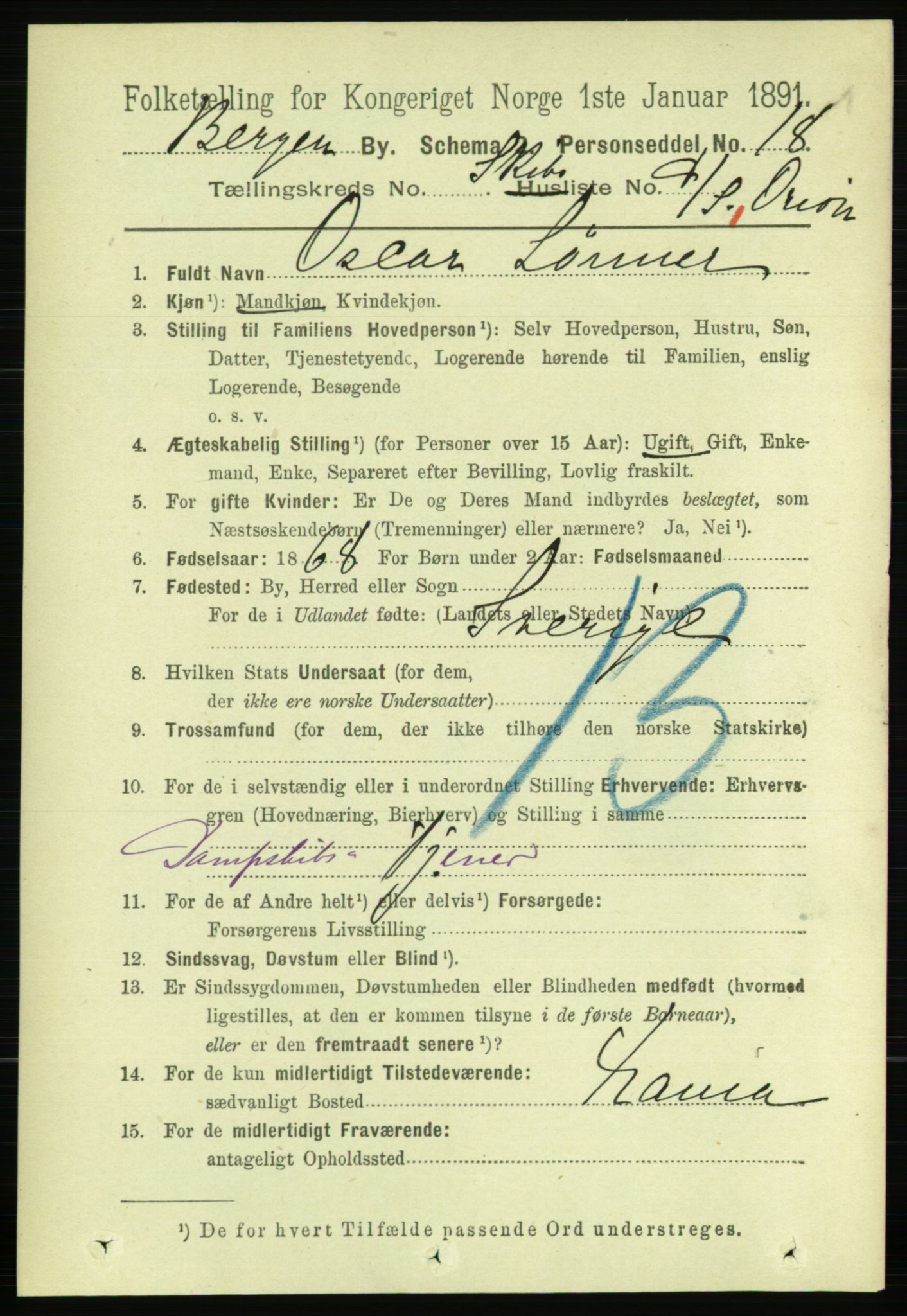 RA, 1891 Census for 1301 Bergen, 1891, p. 64447