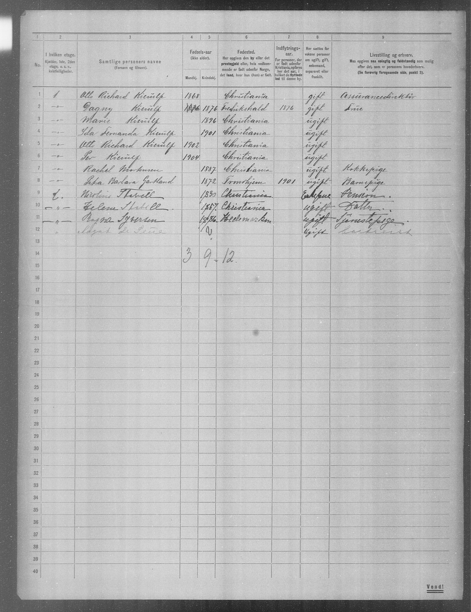 OBA, Municipal Census 1904 for Kristiania, 1904, p. 1452