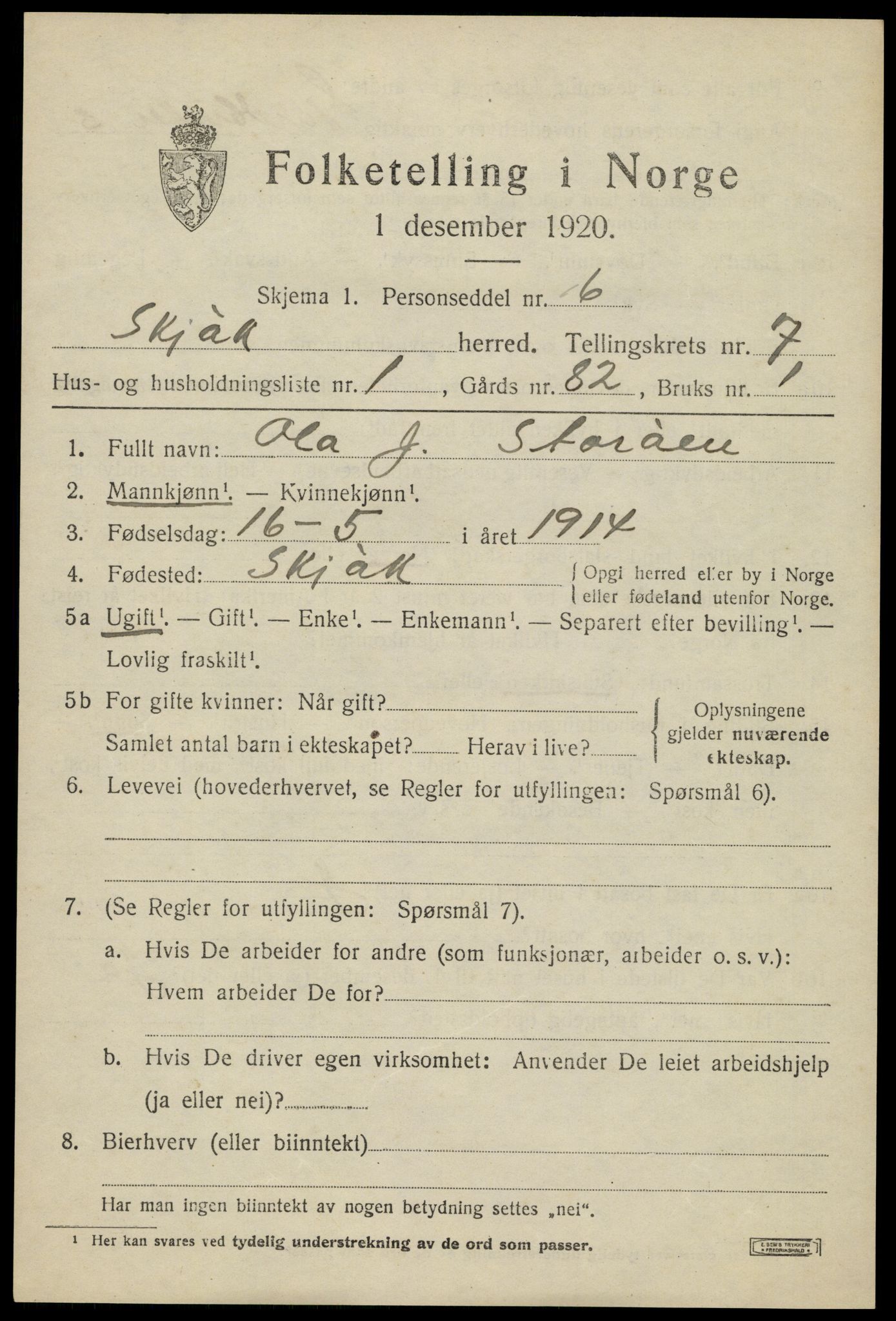 SAH, 1920 census for Skjåk, 1920, p. 3394