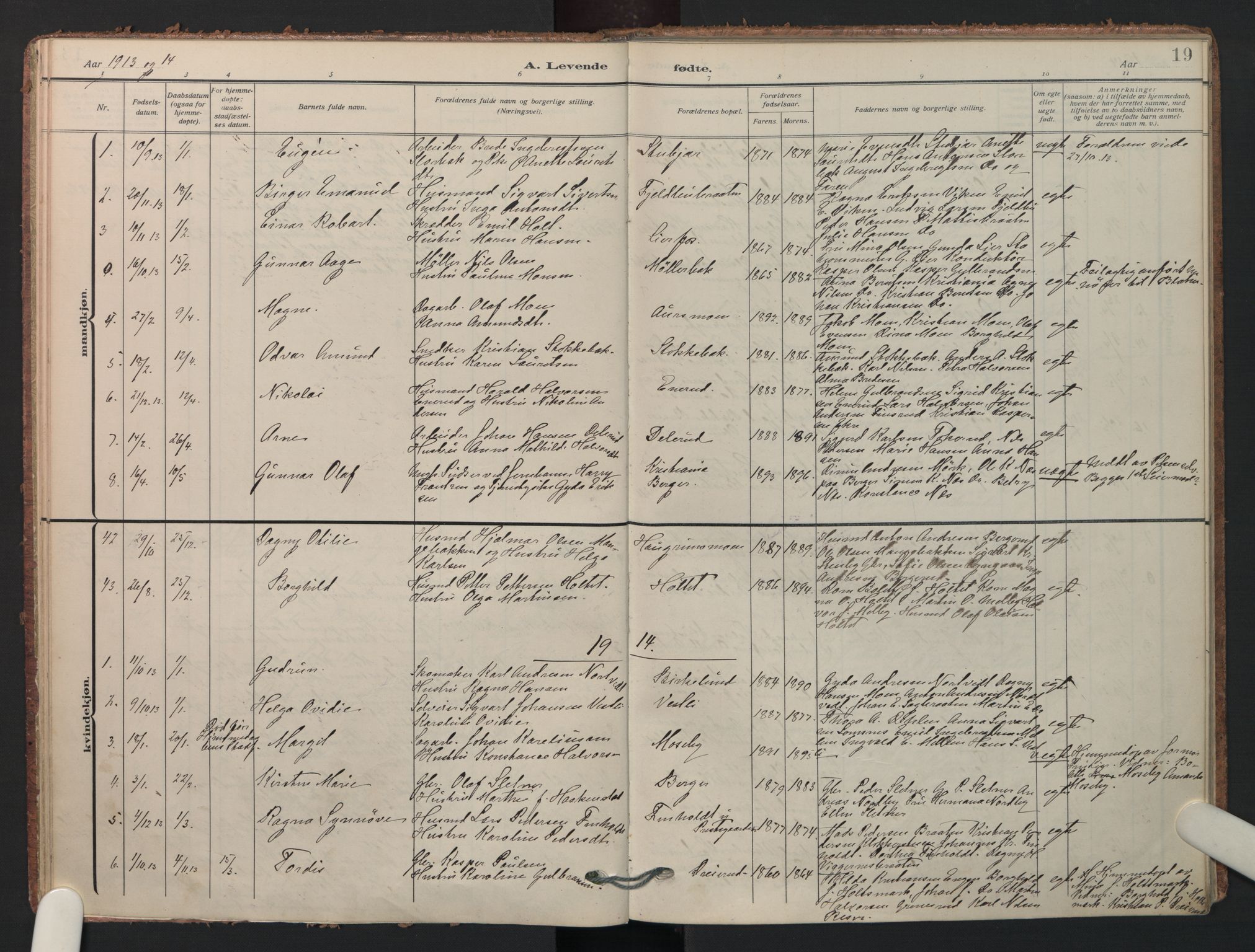 Aurskog prestekontor Kirkebøker, SAO/A-10304a/F/Fa/L0014: Parish register (official) no. I 14, 1911-1926, p. 19