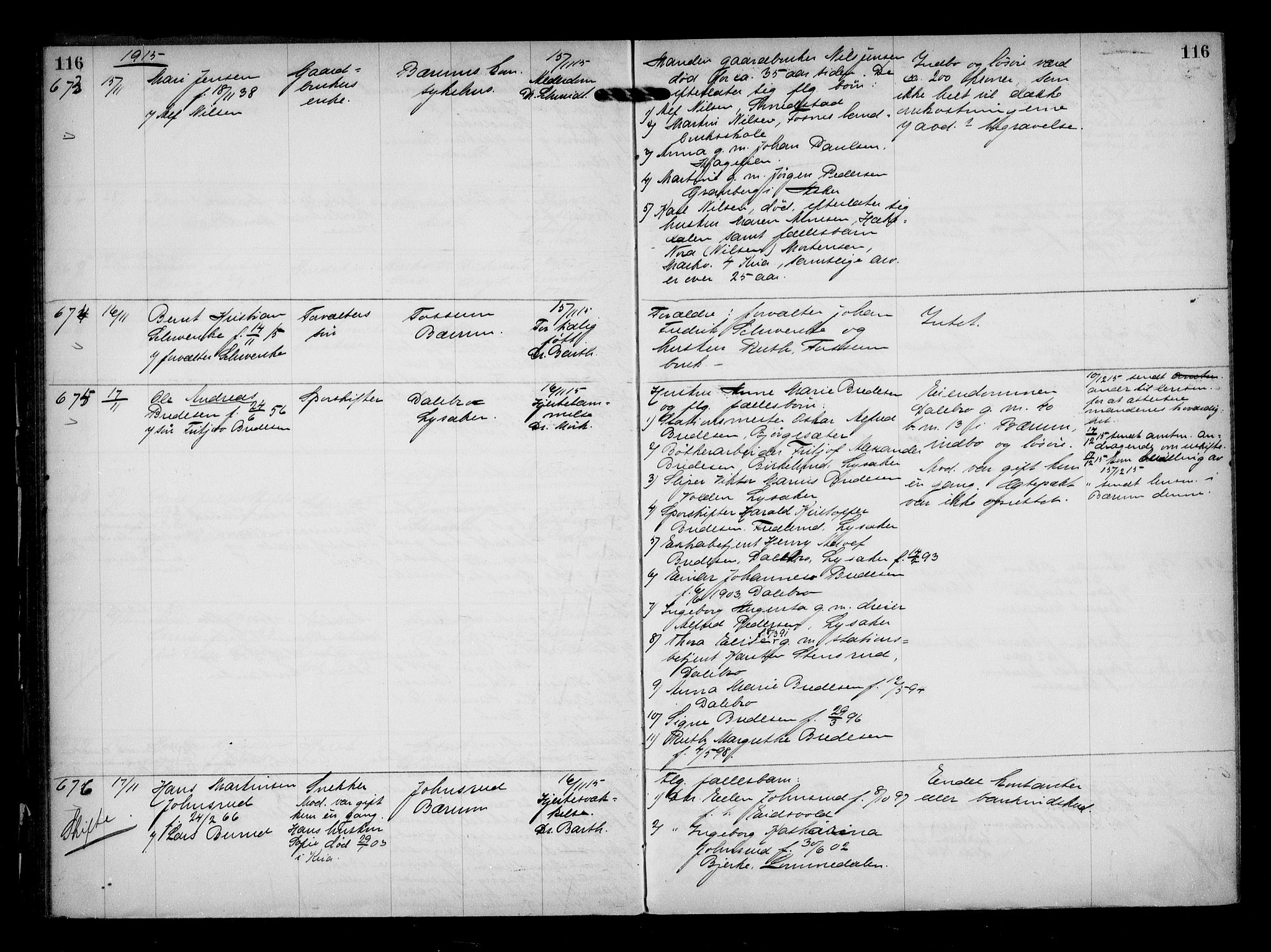 Aker kriminaldommer, skifte- og auksjonsforvalterembete, AV/SAO-A-10452/H/Hb/Hba/Hbaa/L0004: Dødsfallsprotokoll, 1914-1918, p. 116