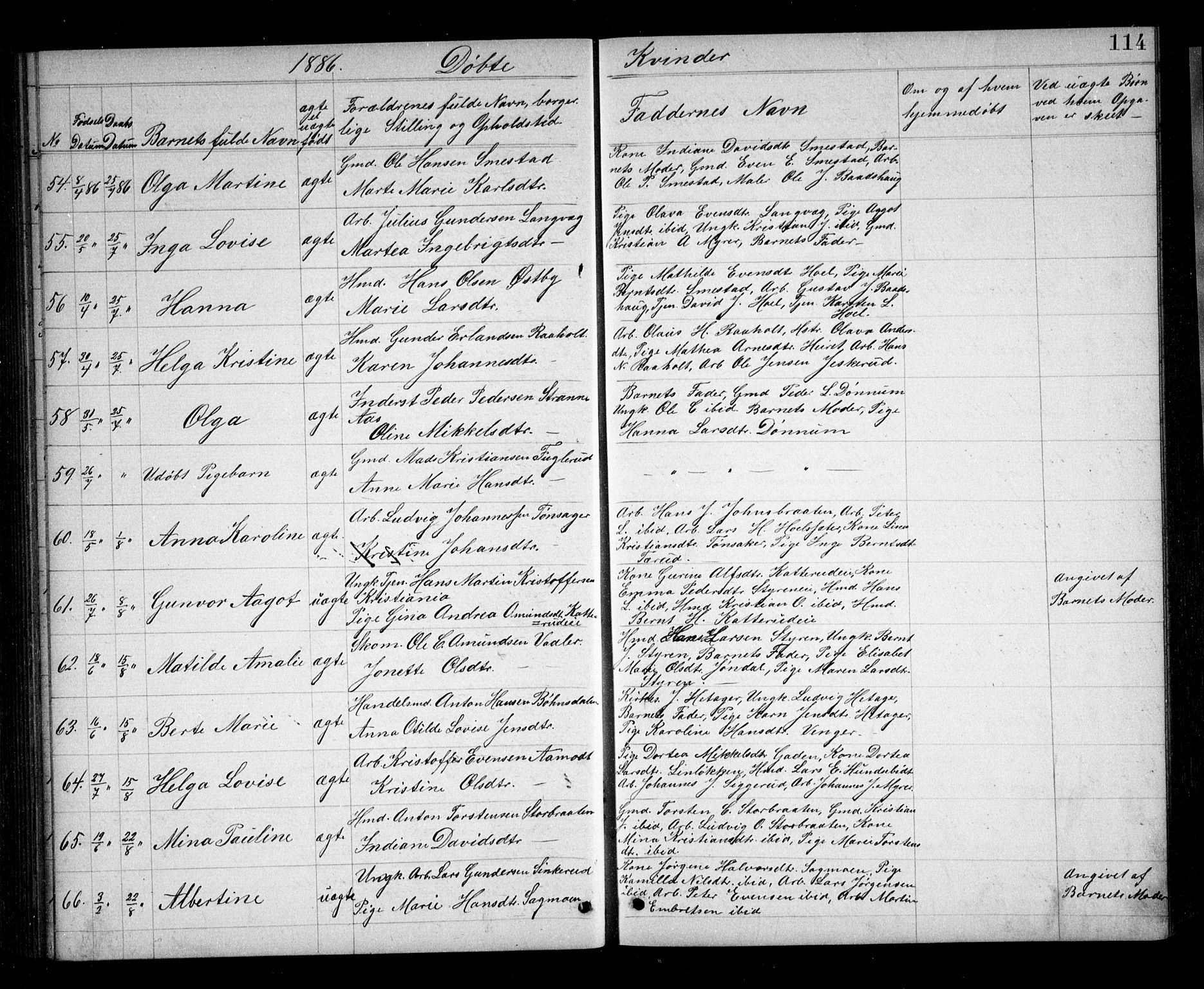 Eidsvoll prestekontor Kirkebøker, AV/SAO-A-10888/G/Ga/L0005: Parish register (copy) no. I 5, 1884-1894, p. 114