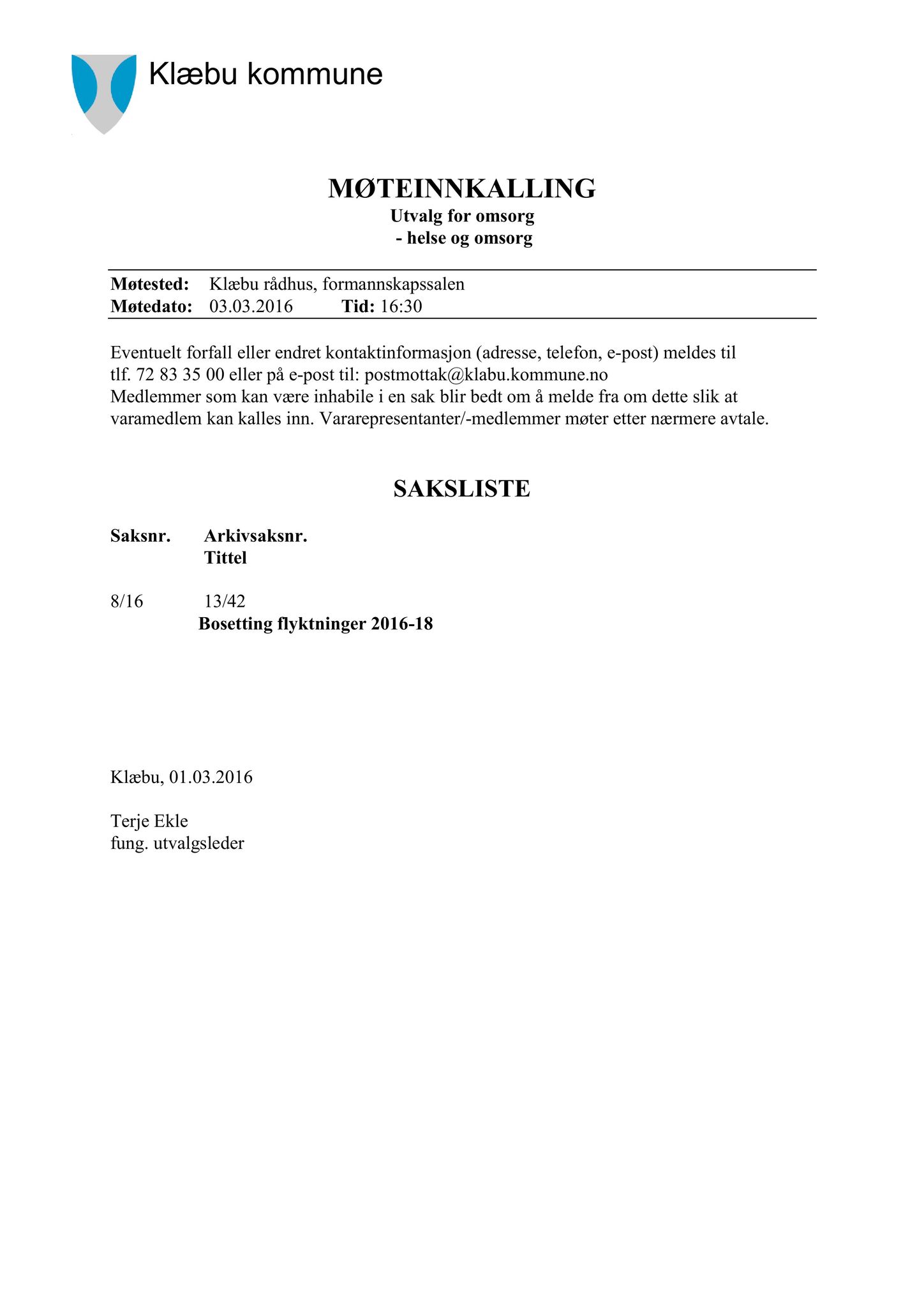 Klæbu Kommune, TRKO/KK/05-UOm/L007: Utvalg for omsorg - Møtedokumenter, 2016, p. 118