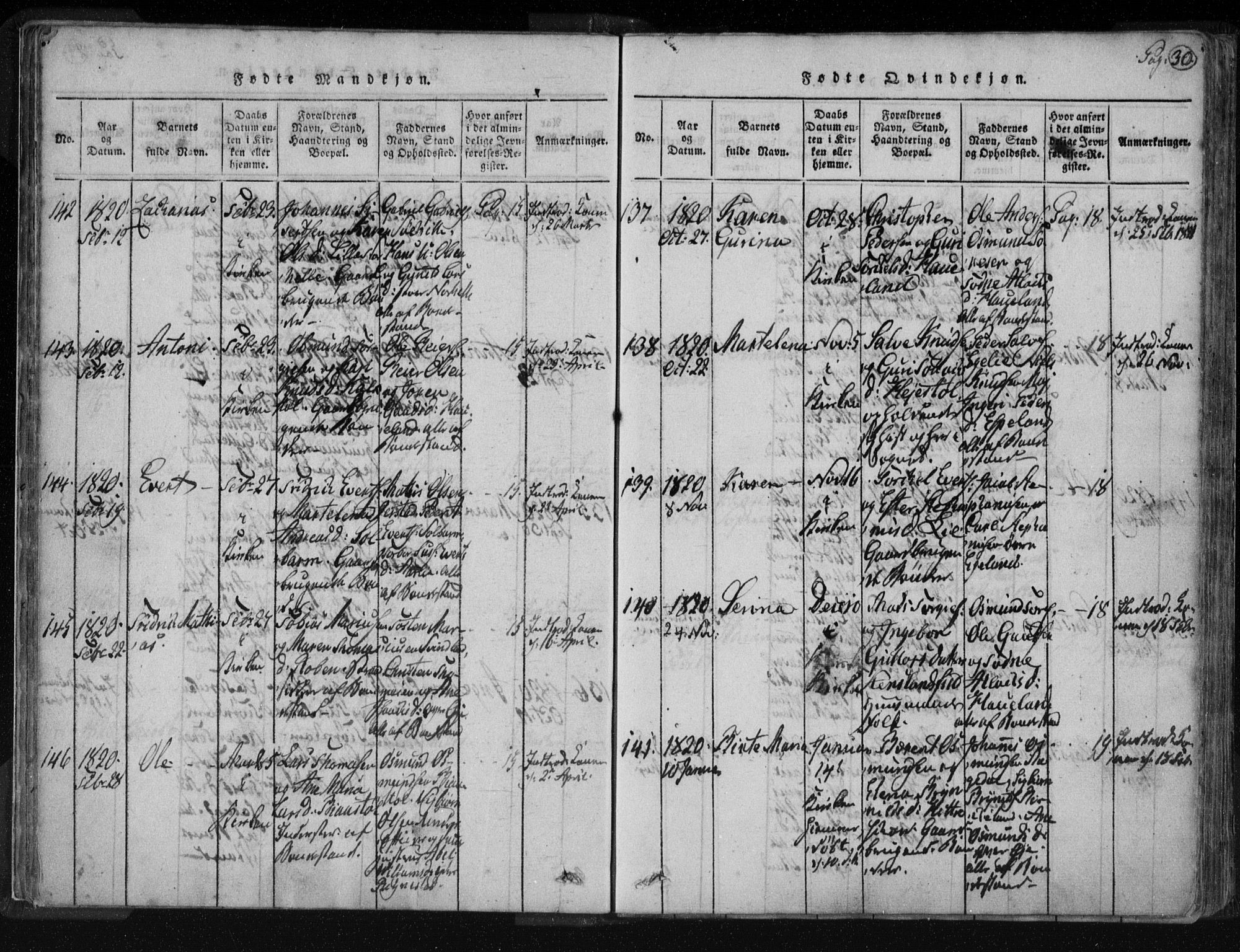 Kvinesdal sokneprestkontor, AV/SAK-1111-0026/F/Fa/Fab/L0003: Parish register (official) no. A 3, 1815-1829, p. 30