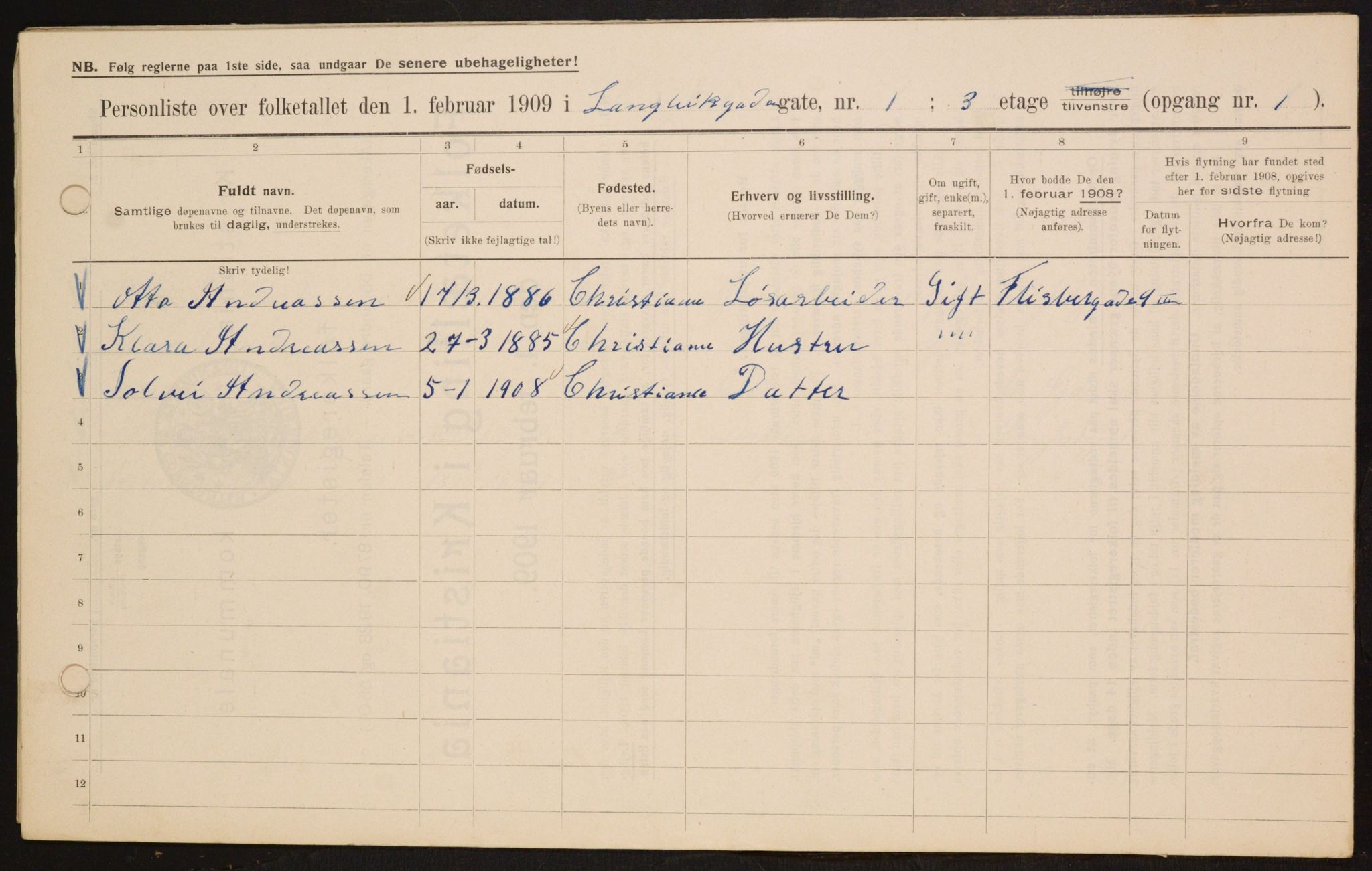 OBA, Municipal Census 1909 for Kristiania, 1909, p. 51962