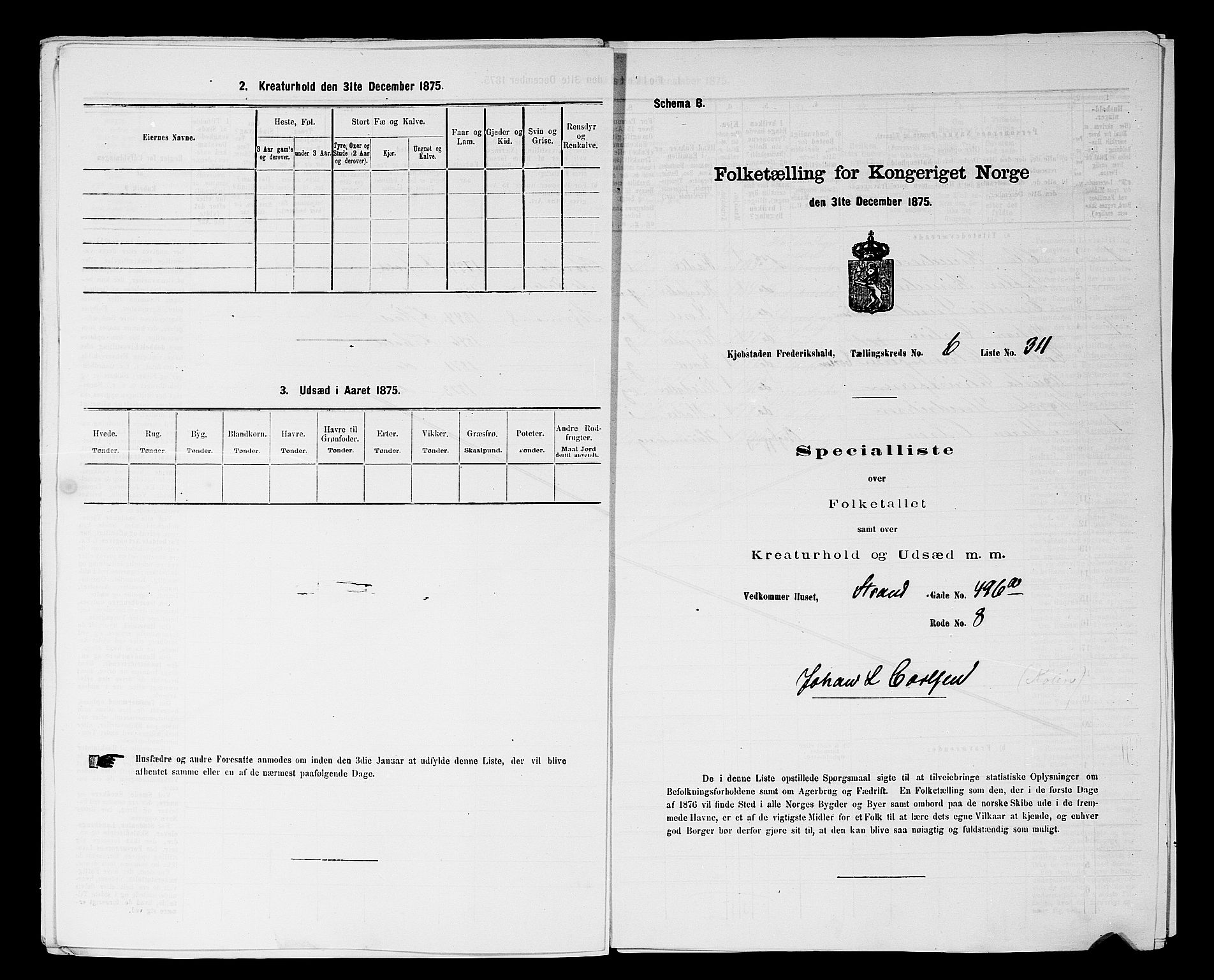 RA, 1875 census for 0101P Fredrikshald, 1875, p. 652