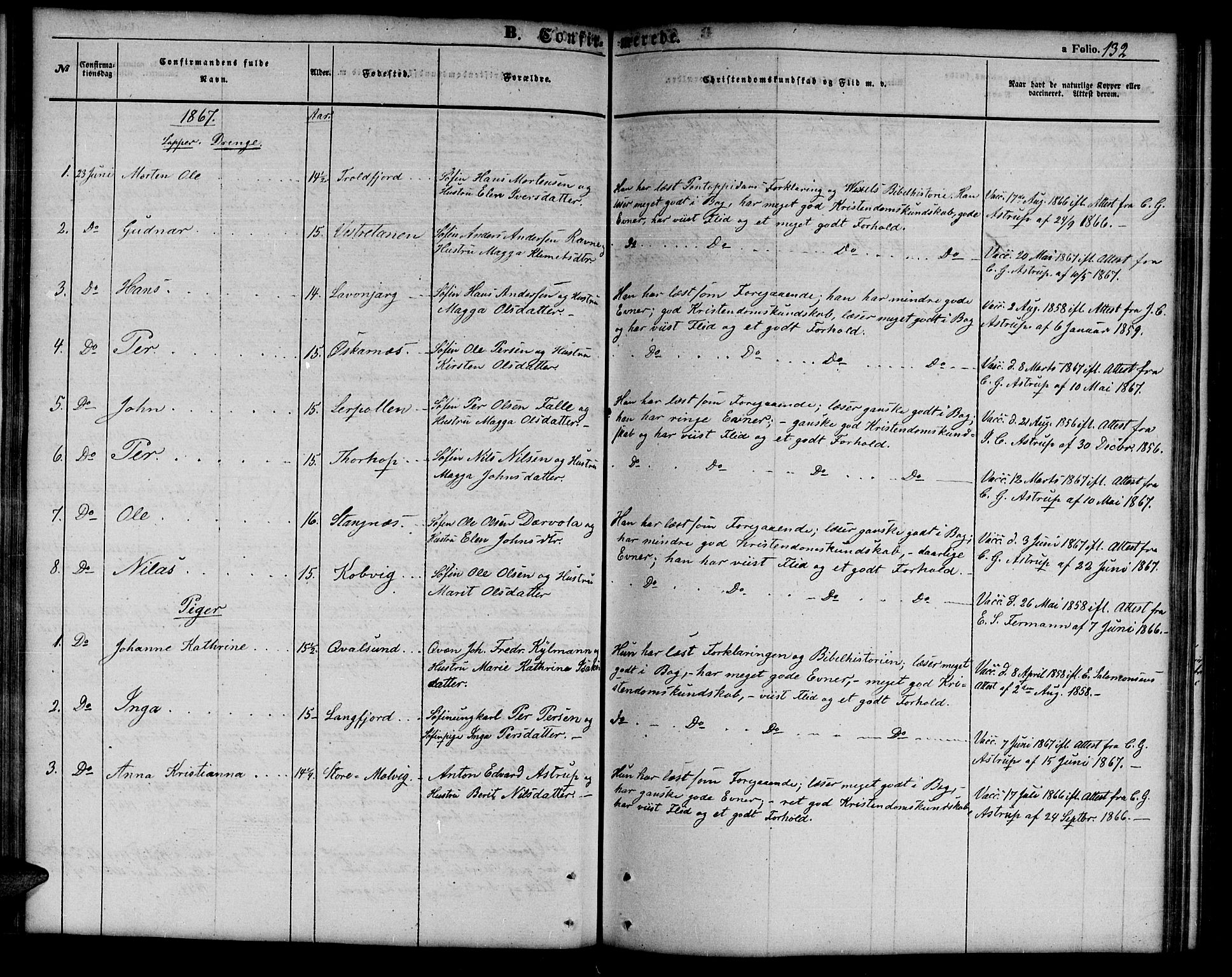 Tana sokneprestkontor, SATØ/S-1334/H/Hb/L0001klokker: Parish register (copy) no. 1 /1, 1853-1867, p. 132