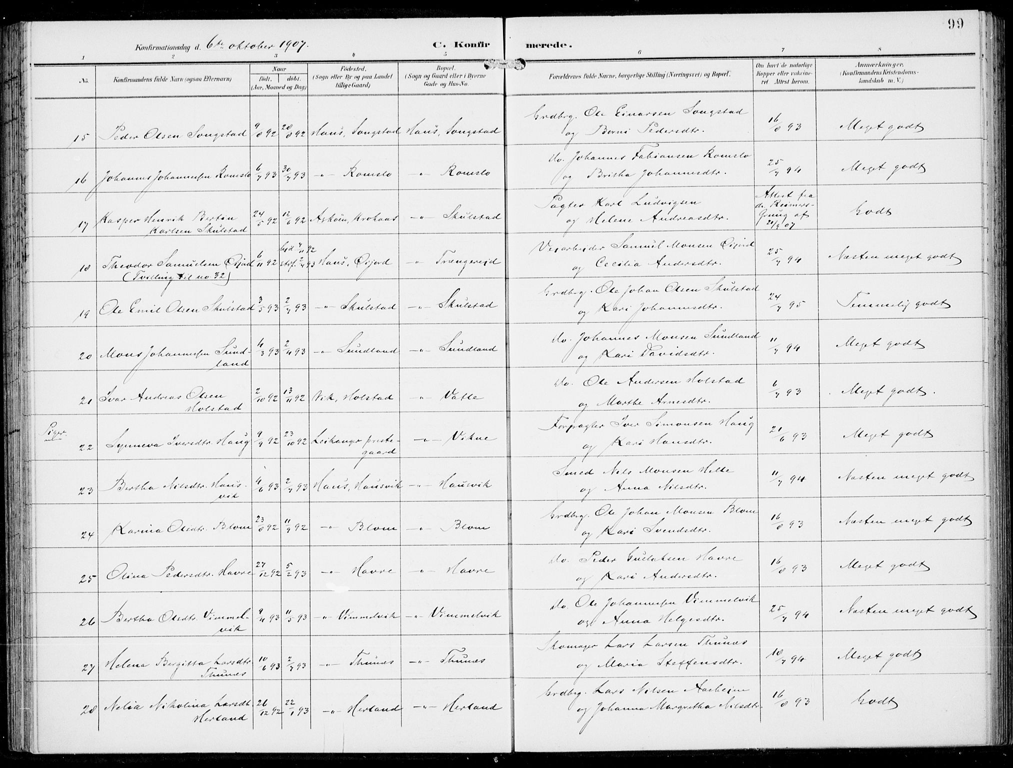 Haus sokneprestembete, SAB/A-75601/H/Haa: Parish register (official) no. B  2, 1899-1912, p. 99