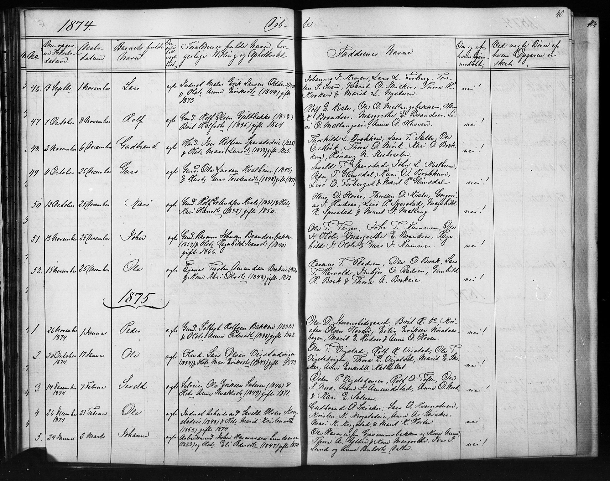 Skjåk prestekontor, SAH/PREST-072/H/Ha/Hab/L0001: Parish register (copy) no. 1, 1865-1893, p. 40