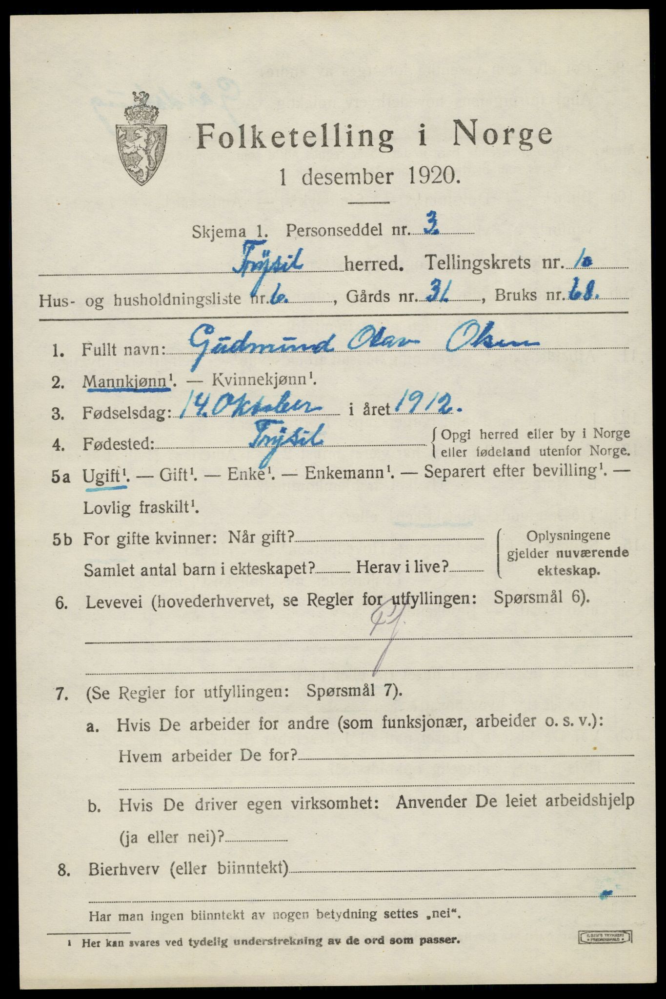 SAH, 1920 census for Trysil, 1920, p. 6925