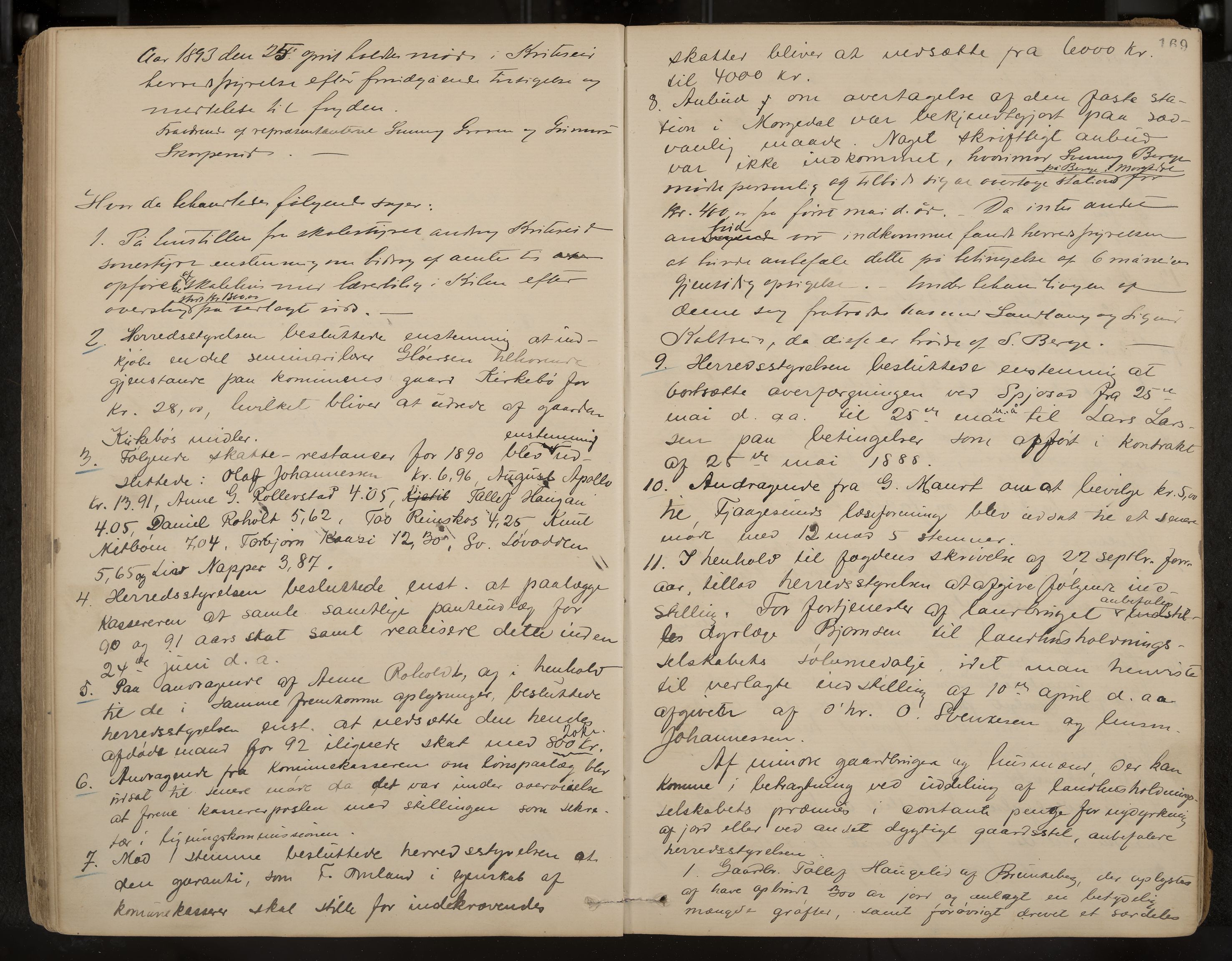 Kviteseid formannskap og sentraladministrasjon, IKAK/0829021/A/Aa/L0003: Møtebok, 1885-1896, p. 169