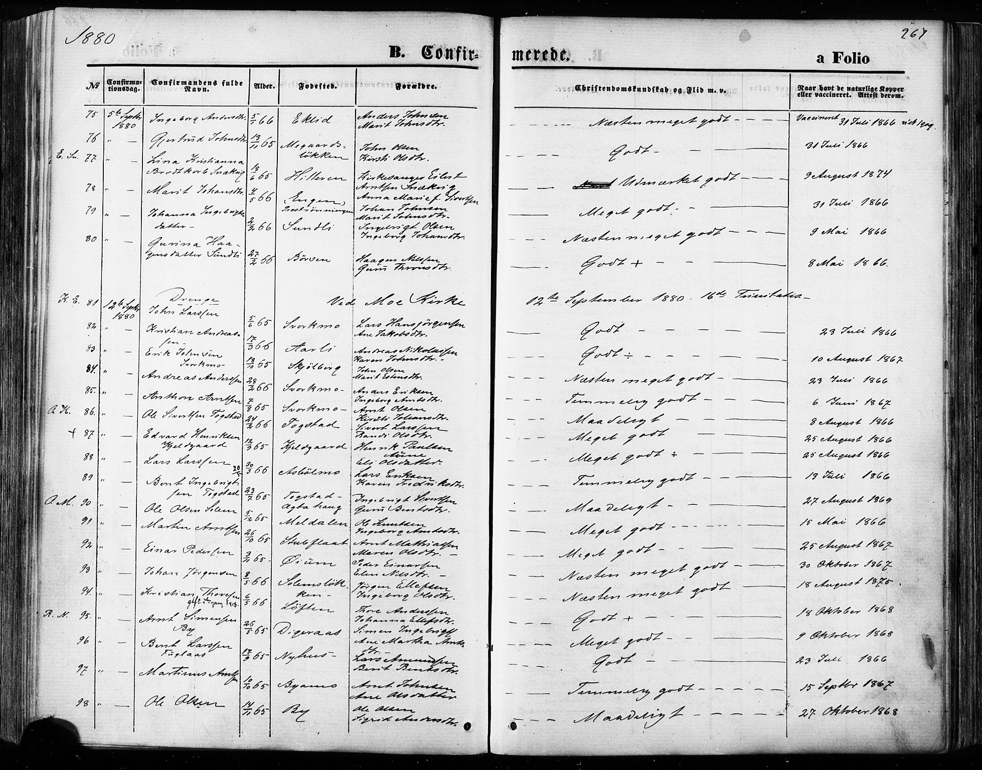 Ministerialprotokoller, klokkerbøker og fødselsregistre - Sør-Trøndelag, AV/SAT-A-1456/668/L0807: Parish register (official) no. 668A07, 1870-1880, p. 267