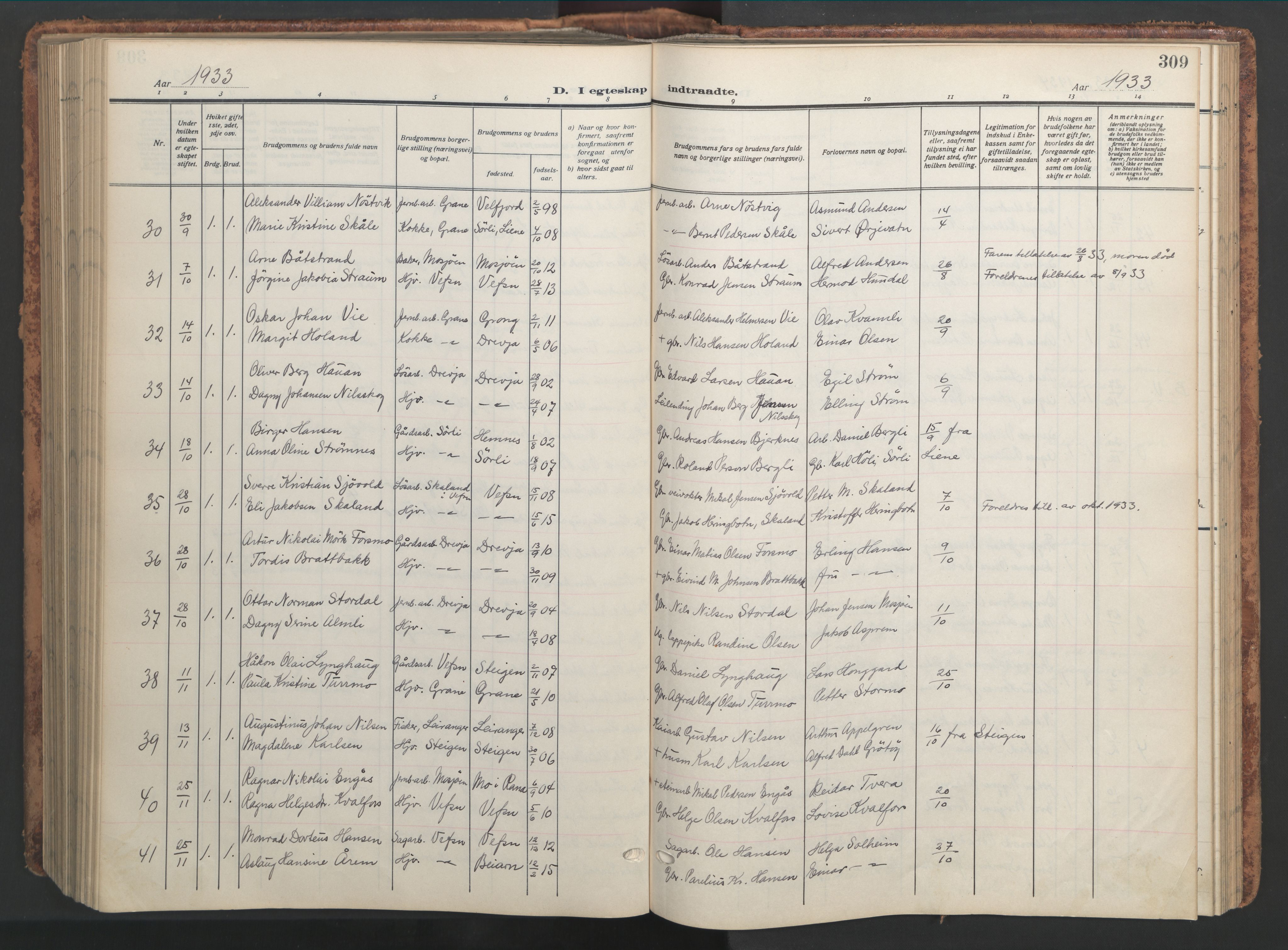 Ministerialprotokoller, klokkerbøker og fødselsregistre - Nordland, AV/SAT-A-1459/820/L0302: Parish register (copy) no. 820C04, 1917-1948, p. 309