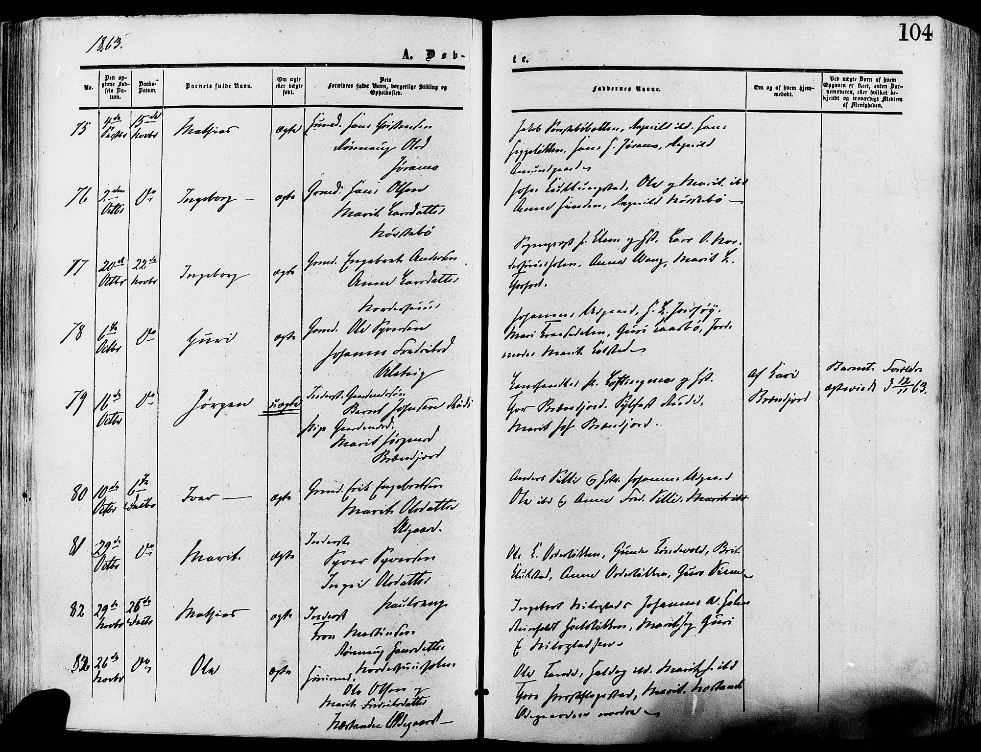 Lesja prestekontor, SAH/PREST-068/H/Ha/Haa/L0008: Parish register (official) no. 8, 1854-1880, p. 104