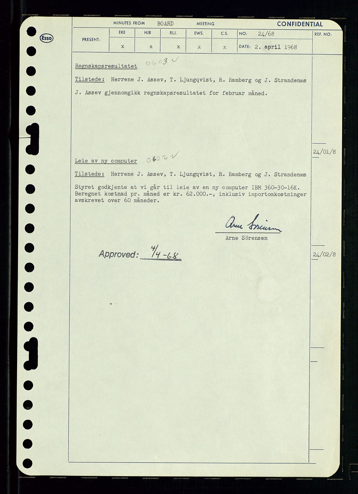 Pa 0982 - Esso Norge A/S, AV/SAST-A-100448/A/Aa/L0002/0004: Den administrerende direksjon Board minutes (styrereferater) / Den administrerende direksjon Board minutes (styrereferater), 1968, p. 41